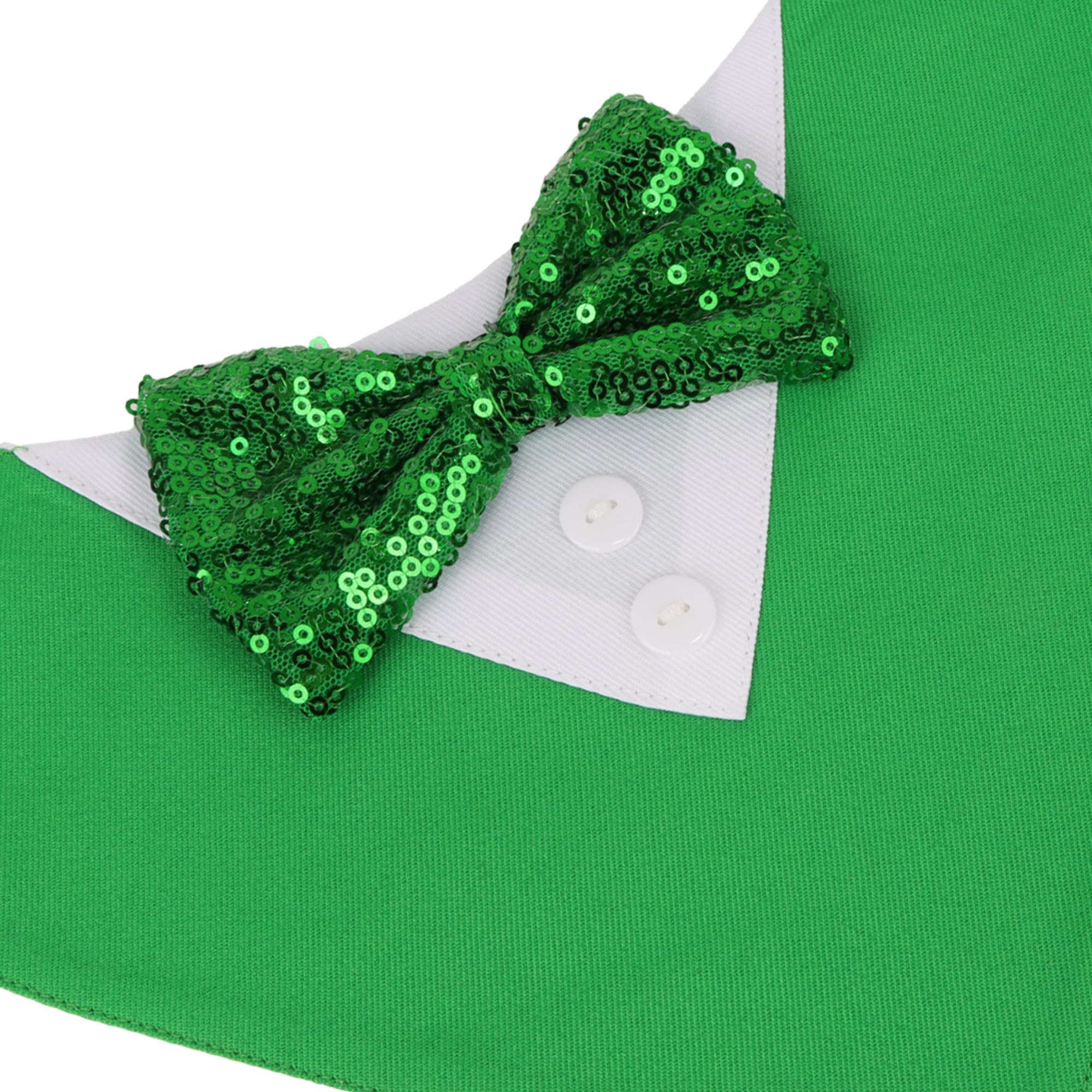 Adoggygo St.Patrick'S Day Dog Tuxedo Bandana, Green Pet Tux Collar With Bowtie Adjustable St Patricks Costume For Small Dogs Pet