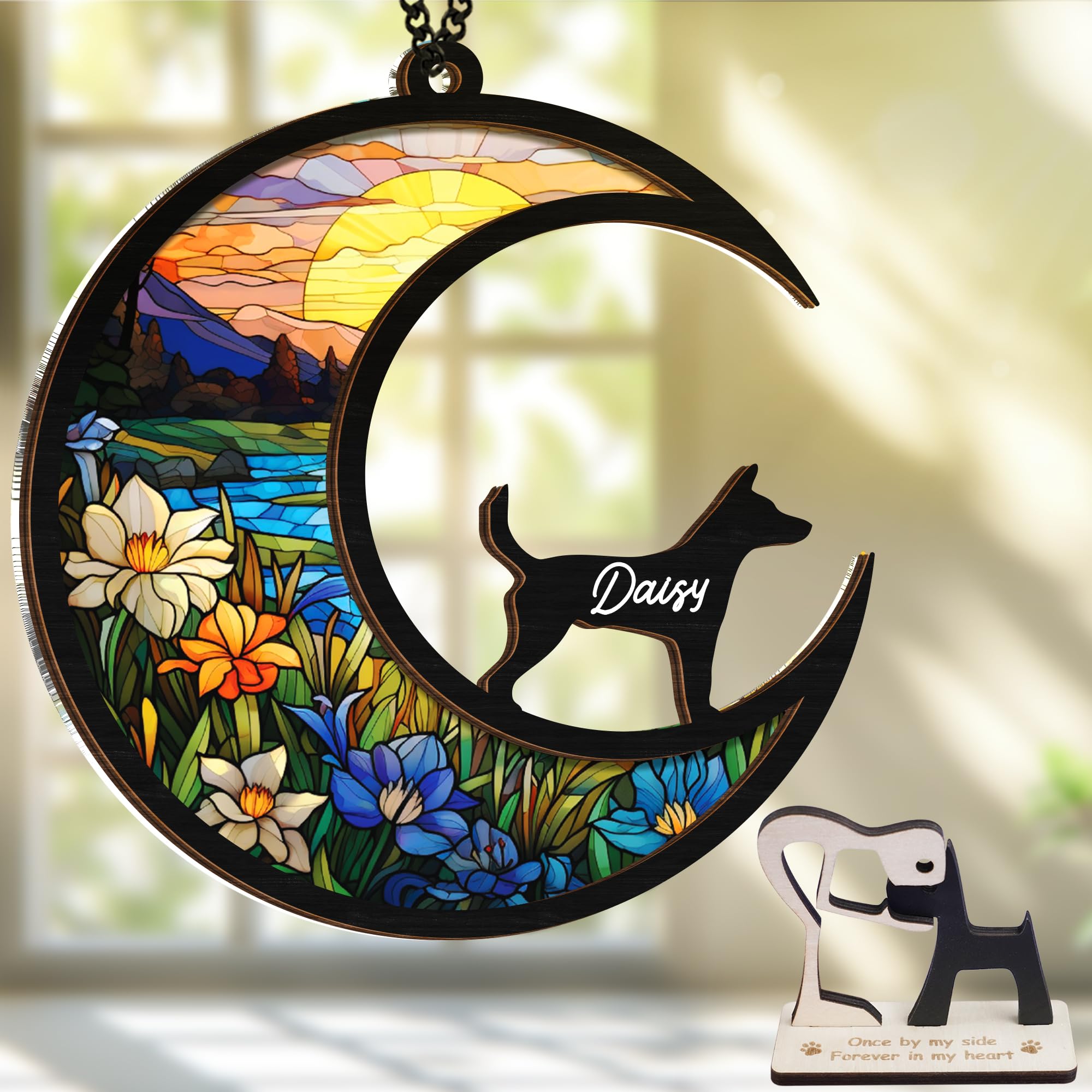 Vinatimes 6'' Fox Terrier Dog Memorial Suncatcher & Pet Lover Sign Gift Personalized Dog Name Ornament Window Hanging Pet Of Los