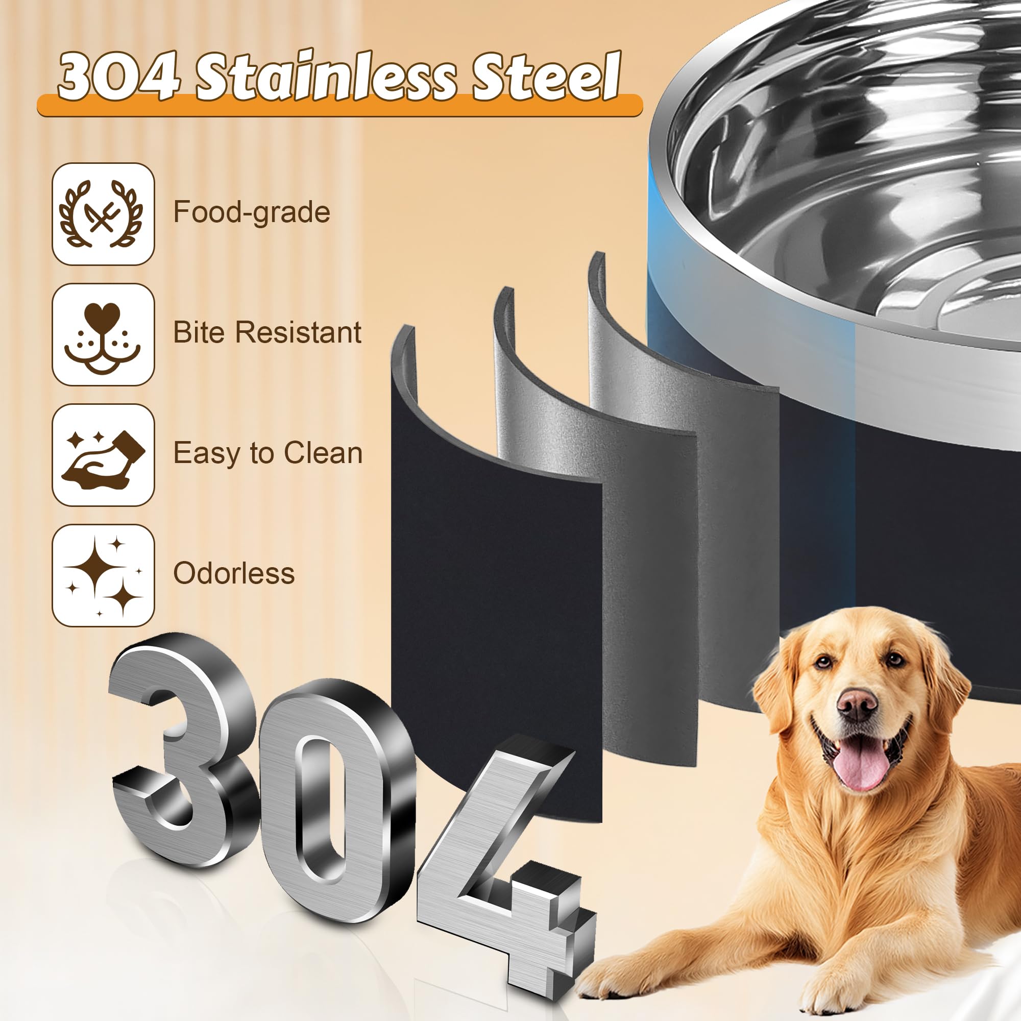 UPSKY Elevated Dog Bowls - 27oz Stainless Steel Anti-Spill Set with Wooden Stand, Double Raised Bowls for Small/Medium Dogs to R
