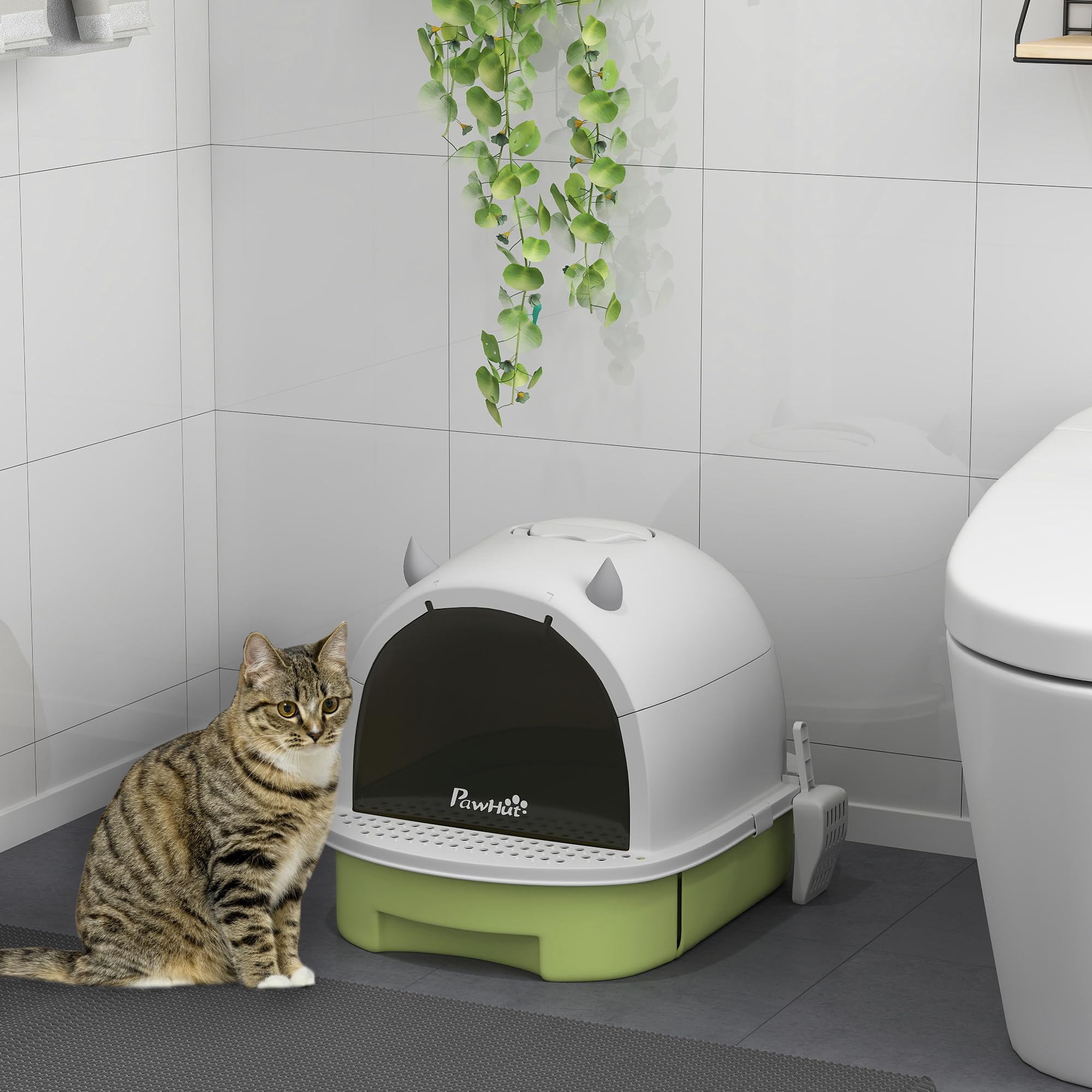 Pawhut Cat Litter Box, Covered Kitty Litter Box With Lid, Scoop, Deodorizing Bags For Odor Control, Privacy, Portable, Easy To C
