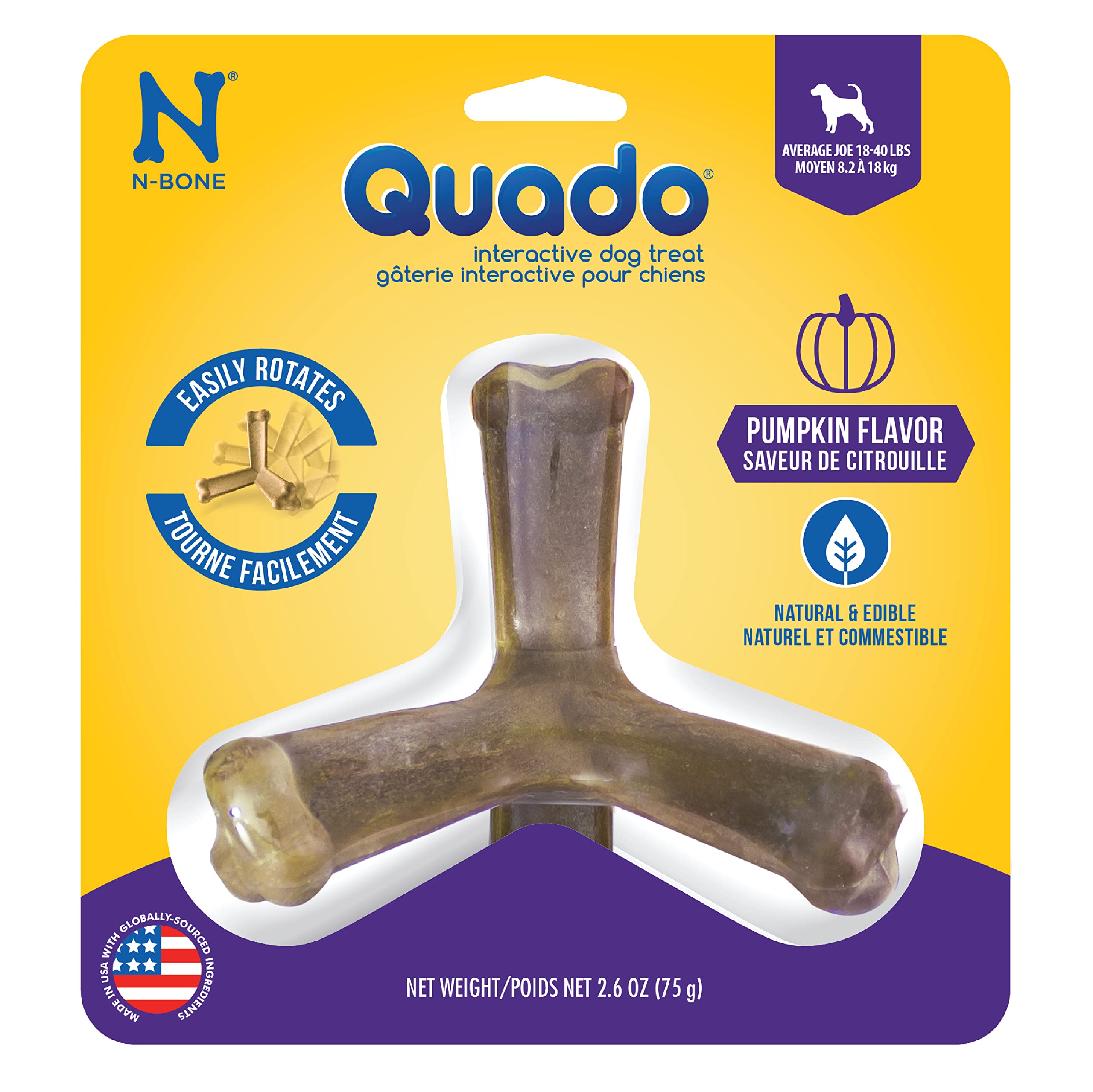 N-Bone Quado Interactive Chew, Pumpkin Flavor, Average Joe, 2.8oz