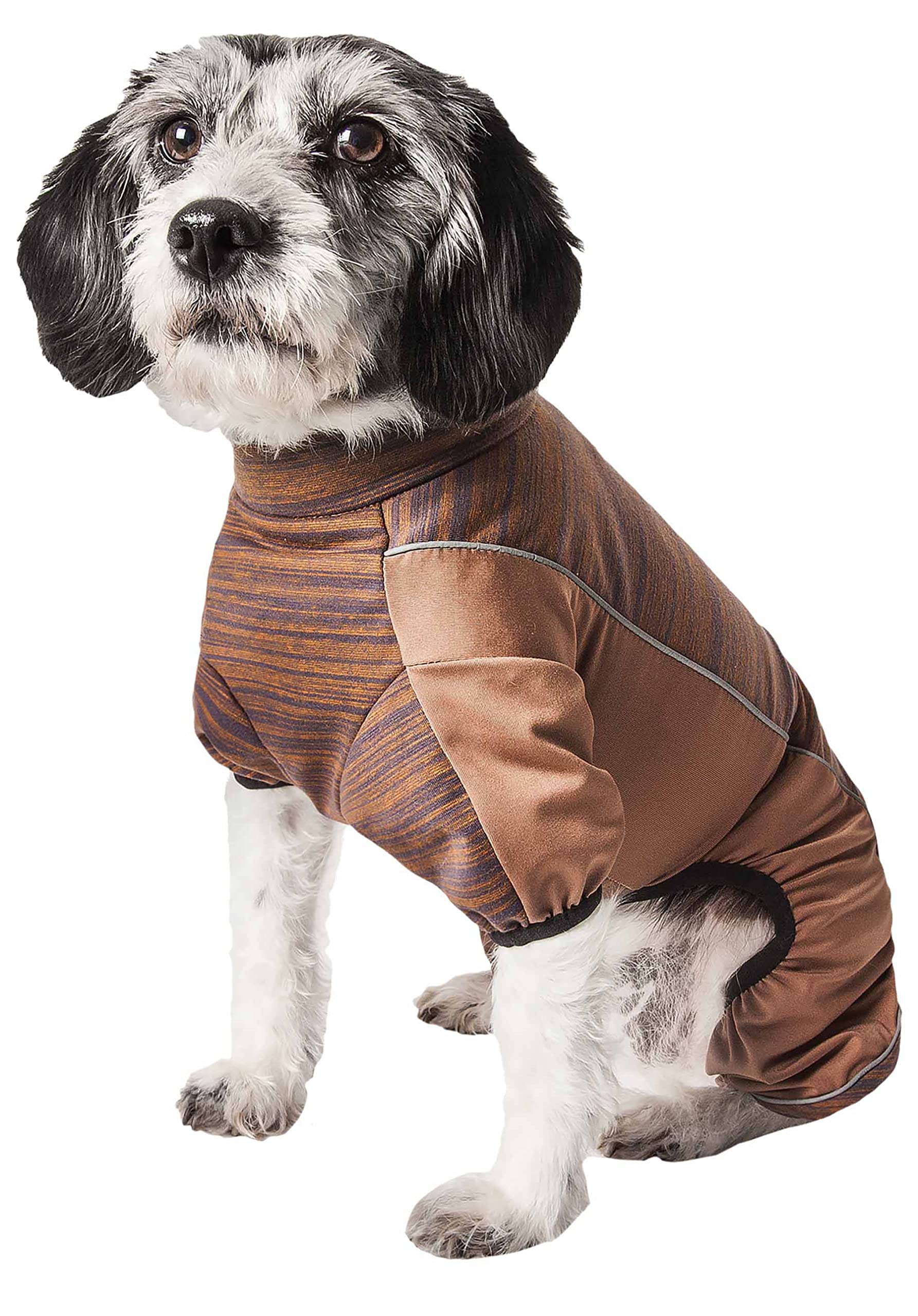 Pet Life ® Active 'Chase Pacer' Heathered Performance 4-Way Stretch Two-Toned Full Body Warm Up, Large, Brown