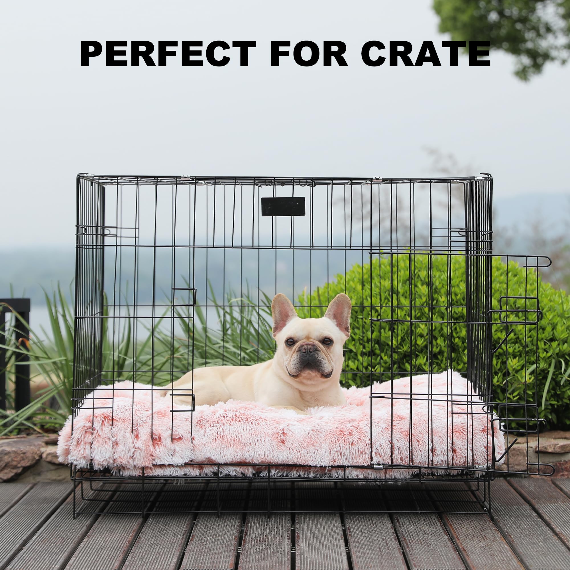 Bedfolks Plush Waterproof Dog Crate Bed With Removable Washable Cover,Faux Fur Kennel Pad For Medium Dogs,29''X21'',Pink