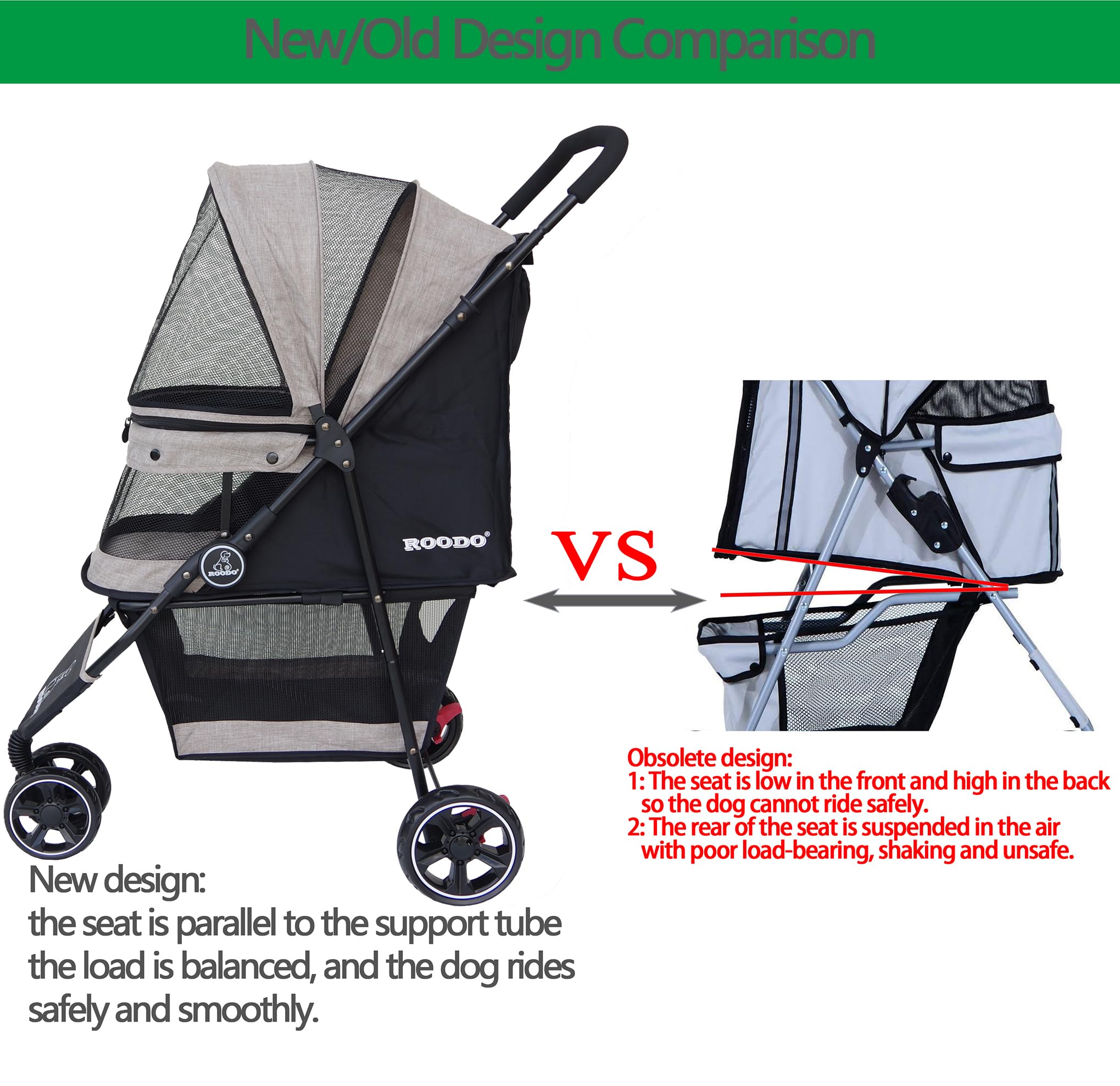 Roodo 3 Wheel Dog Pet Cat Stroller Best Lightweight Foldable Compact Portable Jogger All Terrain Travel Pet Gear Puppy Kitty Str