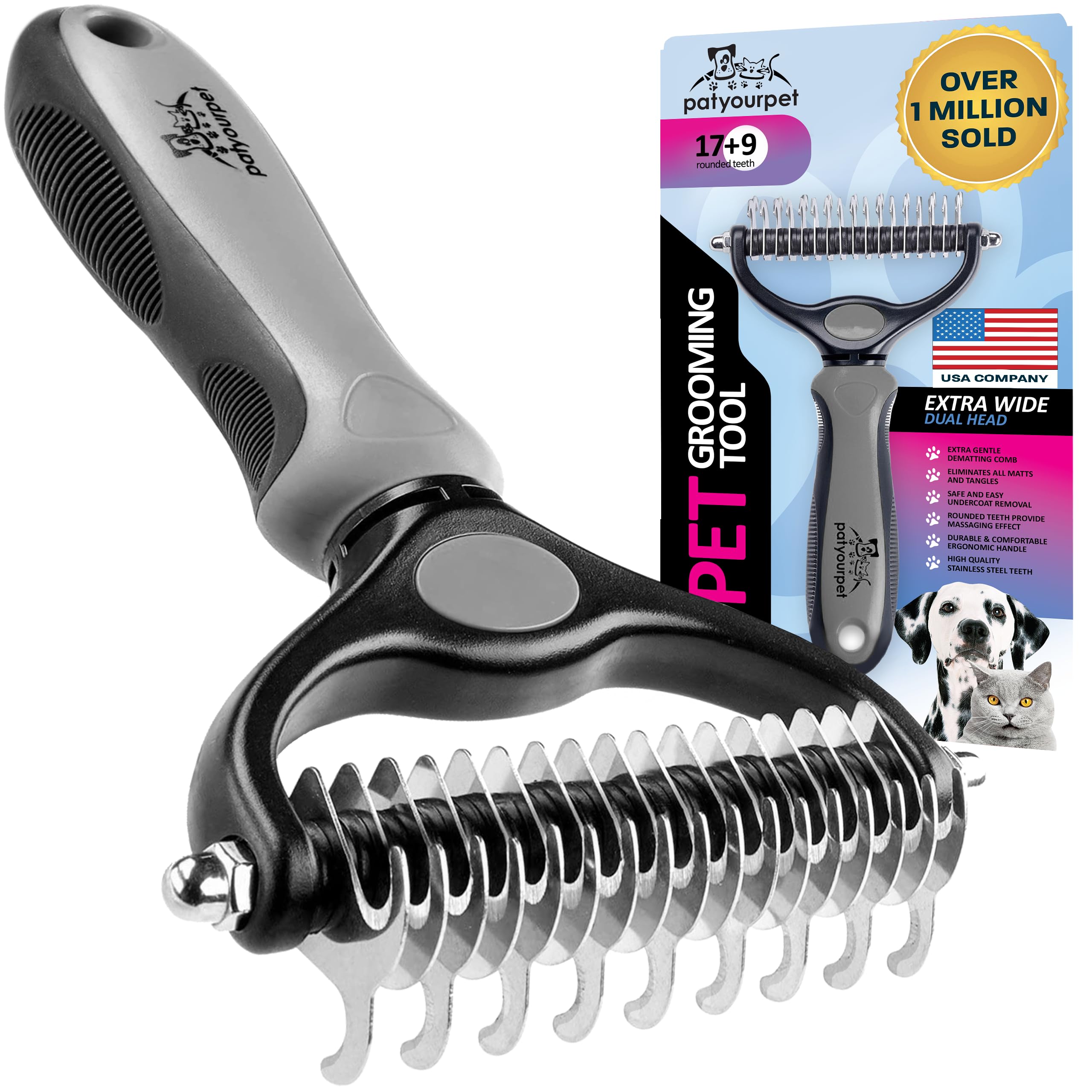 Pat Your Pet Deshedding Dog Brush For Shedding - Cat Brushes For Indoor Cats, Double-Sided Cat Brush Deshedding & Grooming Tool 