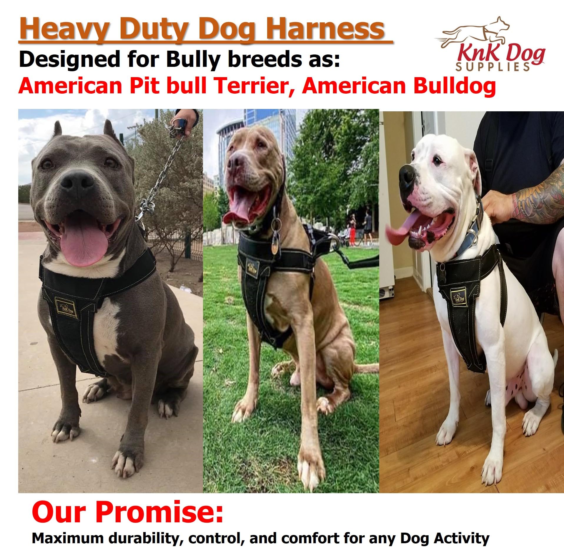 Knk Big Large Heavy Duty Dog Harness Vest, Medium Sized Dogs And Strong Dogs, Durable, Thick, Sturdy Adjustable 2 Leash Metal Cl