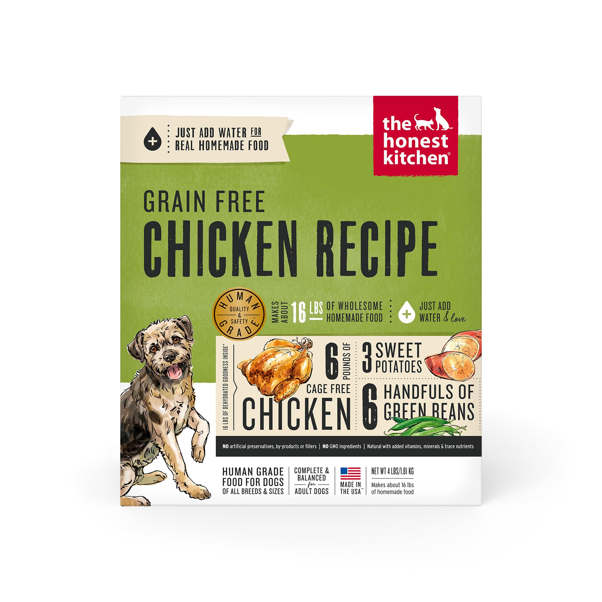 The Honest Kitchen Dehydrated Grain Free Dog Food, Chicken, 4 lb (makes 16 lbs), Complete Meal or Topper