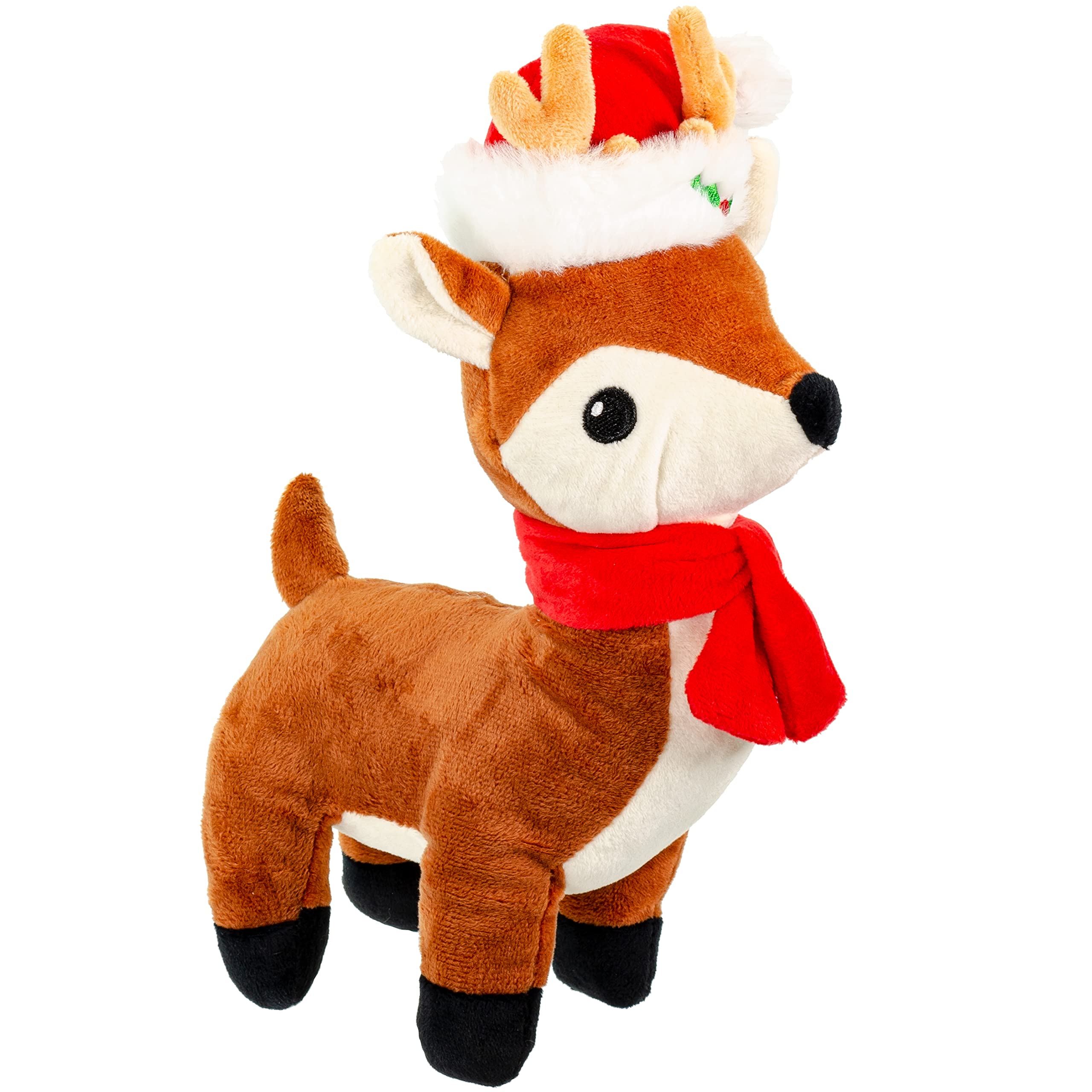 Giftable World Holiday Plush Pet Toy Fun For Christmas Designs With Squeaker Dog Chew Toy (10'' Reindeer W/Hat & Squeaker)
