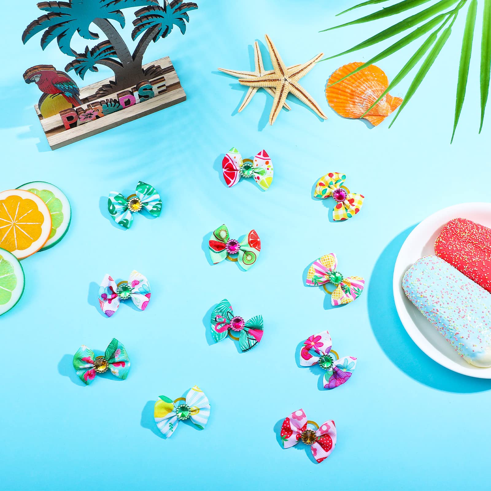 Sadnyy 240 Pcs Summer Spring Dog Hair Bows With Rubber Bands Rhinestone Grooming Dog Puppy Bows For Girls Boys Dogs Cute Ear Bow