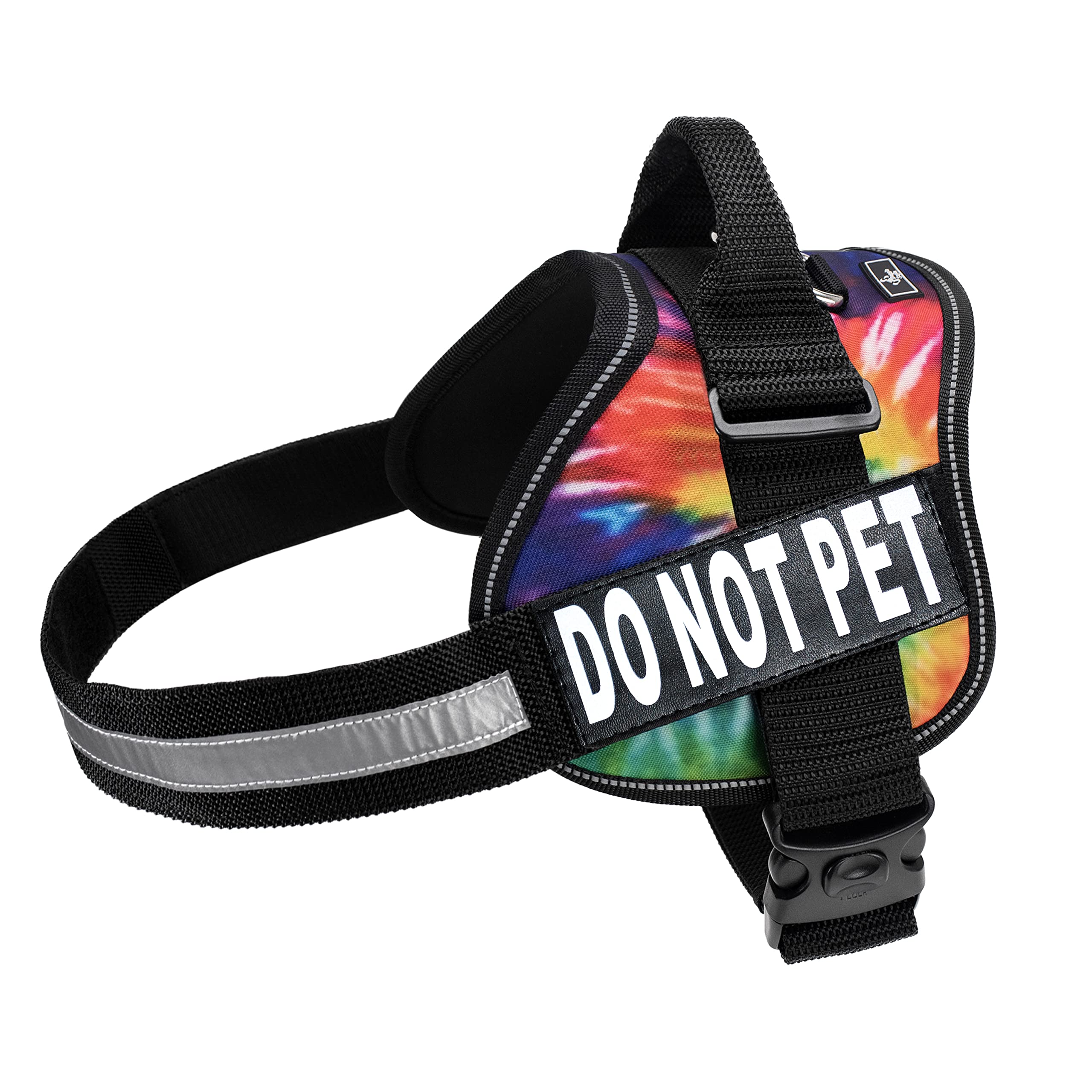 Do Not Pet Dog Vest Harness With Removable Patches And Reflective Trim. Comes With 2 Do Not Pet Reflective Removable Patches. Please Measure Dogs Girth Before Purchase (Girth 12-16', Tie Dye)