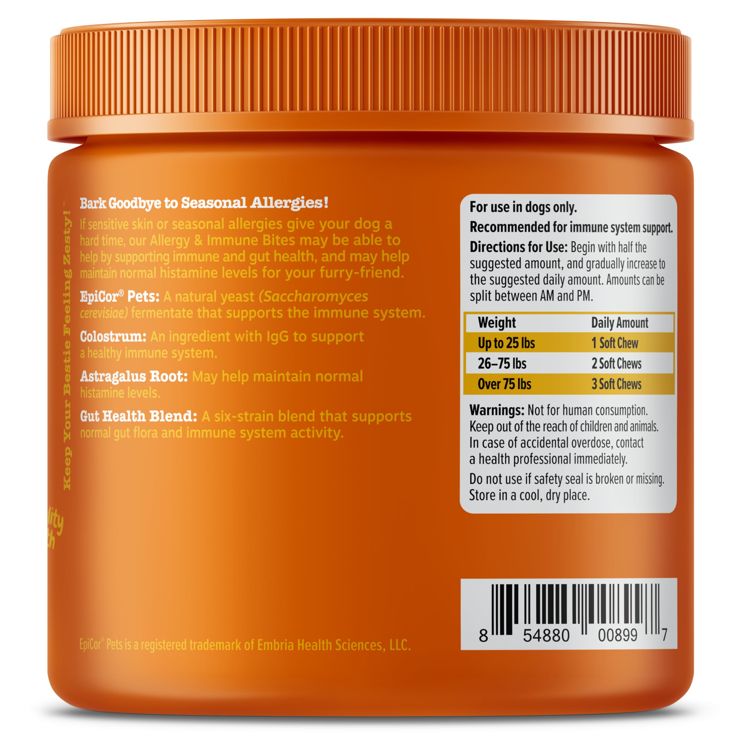 Zesty Paws Dog Allergy Relief Chews, Dog Probiotics for Itchy Skin and Ears, Salmon, 90ct