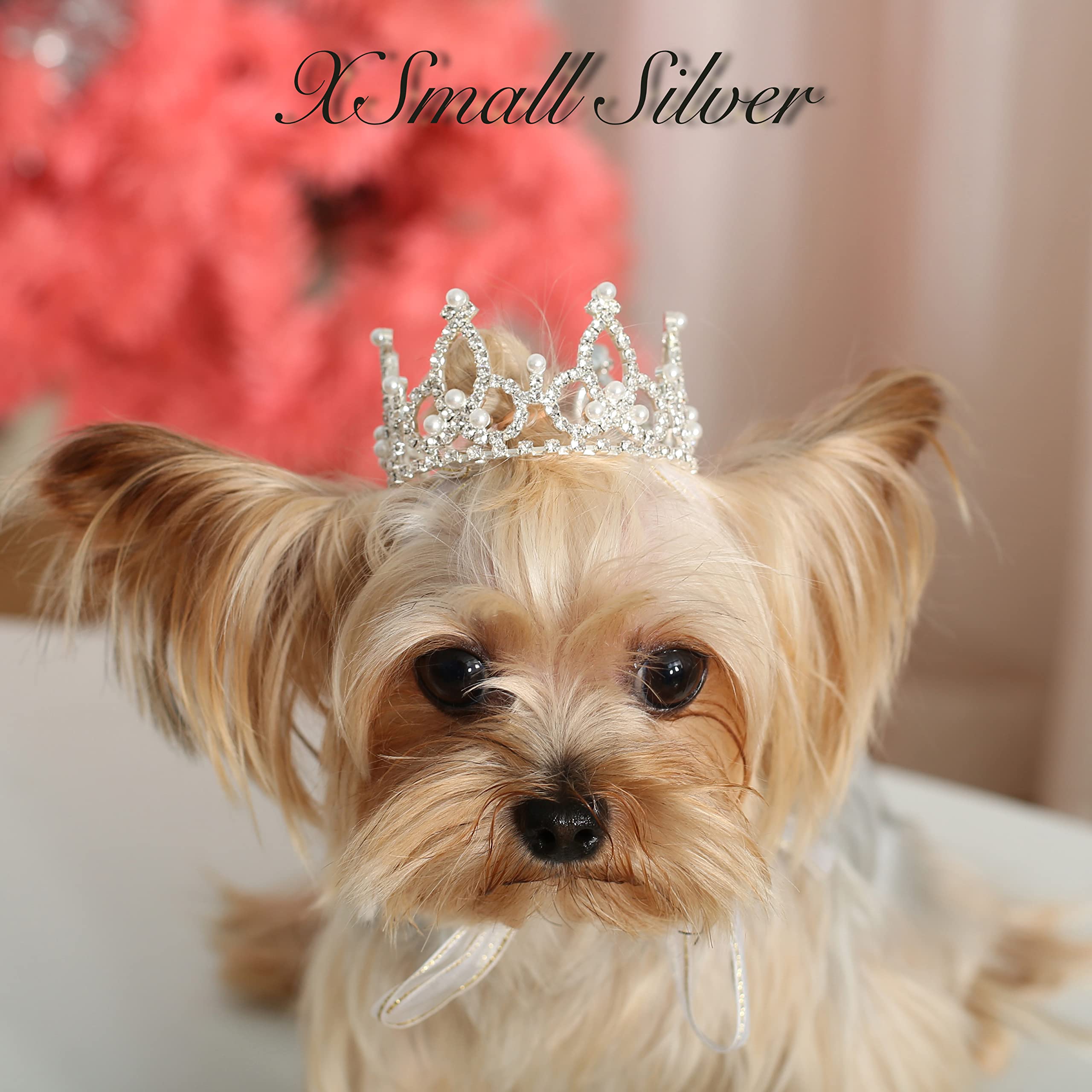 Lovelyshop Pet Series Silver Plated Royal Rhinestone Pearl Full Round Dog/Cat Crown For Rolyal Family Costume Hair Accessories-S