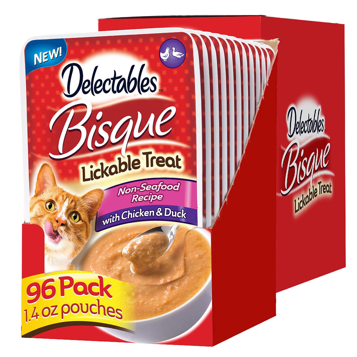 Hartz Delectables Bisque Non-Seafood Lickable Wet Cat Treats, Chicken & Duck, 12 Count (Pack Of 8)