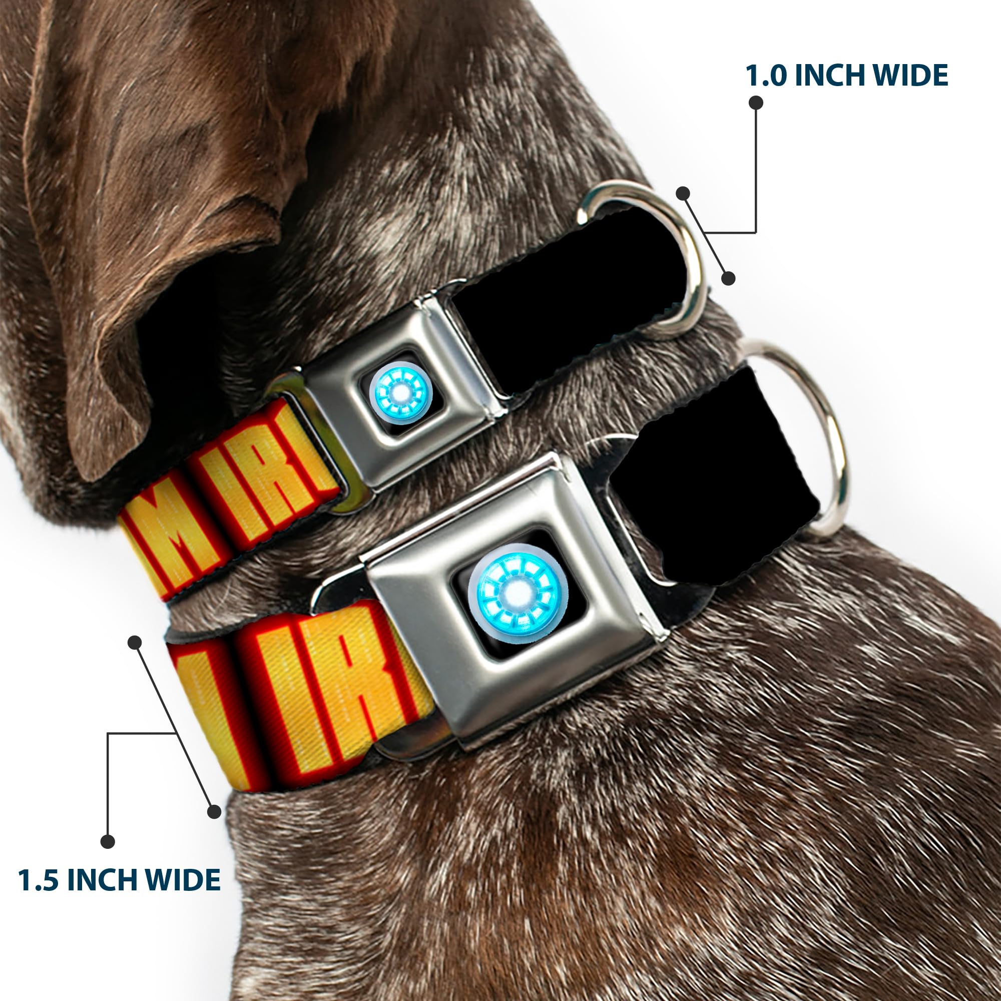 Buckle-Down Seatbelt Buckle Dog Collar - Iron Man Face/I Am Iron Man Black/Yellow Glow - 1'' Wide - Fits 9-15'' Neck - Small