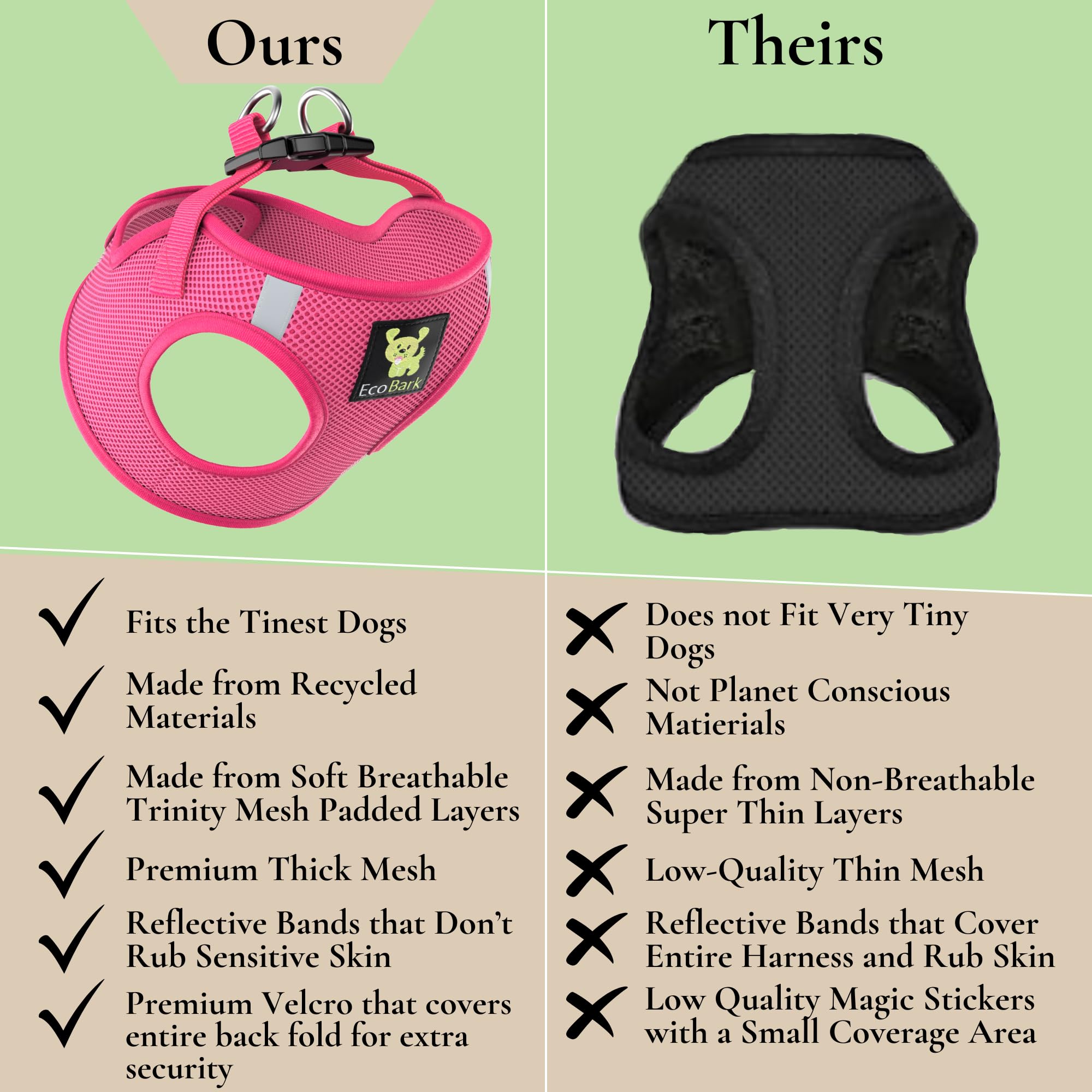 Ecobark Pink Xxxs Dog Harness, Soft Mesh No Pull Mini Body Halter For Toy Breeds Up To 10In, Escape Proof, Recycled Straps, Adju