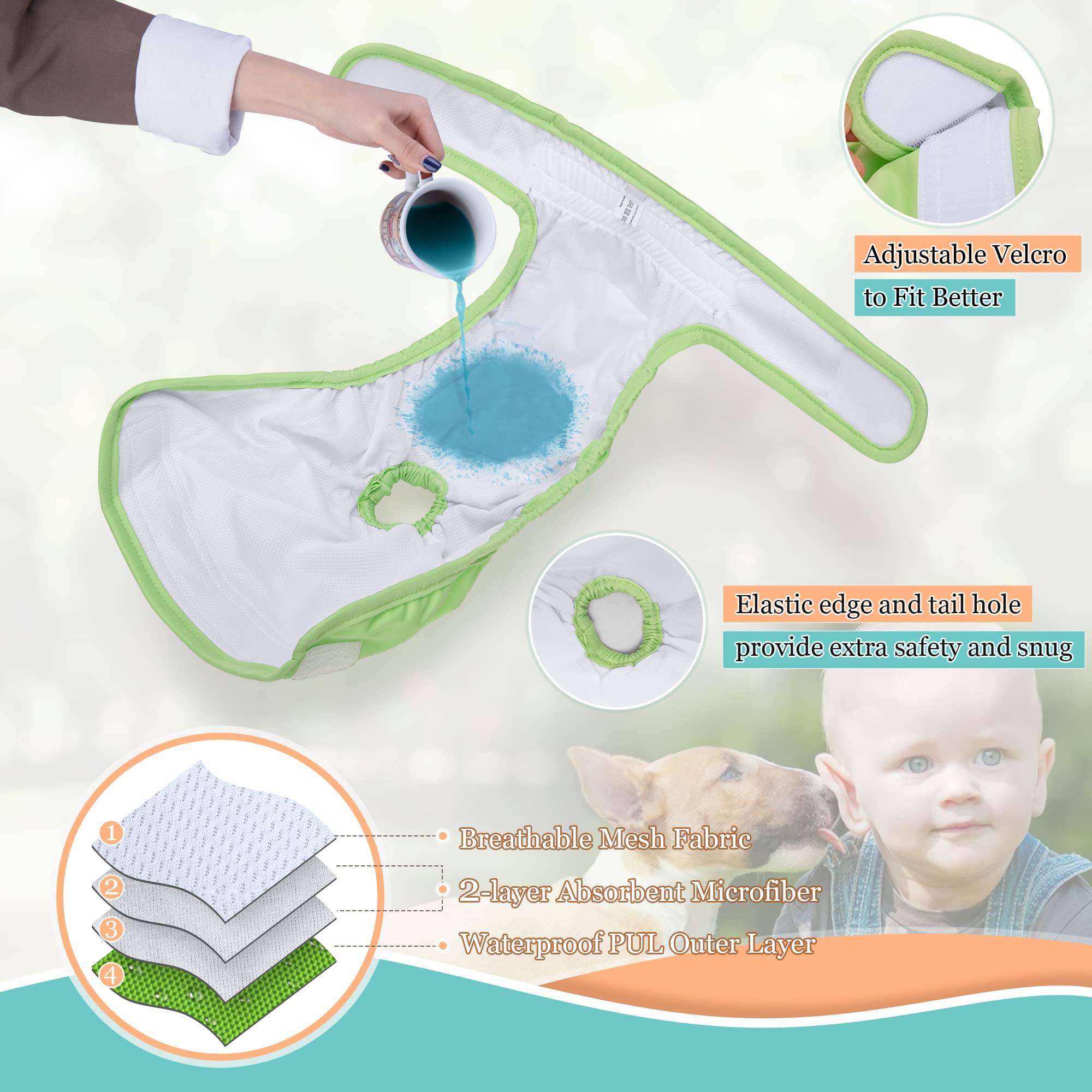 Teamoy Washable Female Dog Diapers (Pack Of 4), Reuable Doggie Diapers Wraps For Female Dogs, Xl