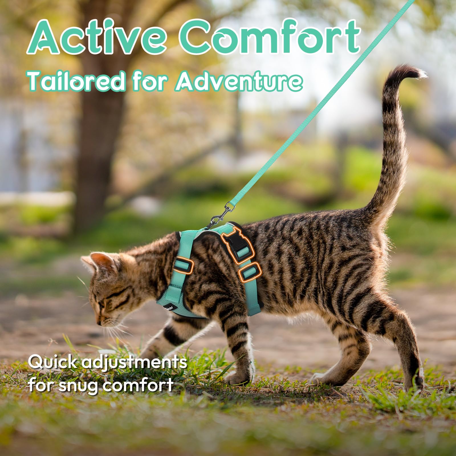 Dooradar Cat Harness And Leash Set, Escape Proof Safe Adjustable Kitten Vest Harnesses For Walking, Easy Control Soft Breathable Mesh Jacket With Reflective Strips For Cats, Green, S