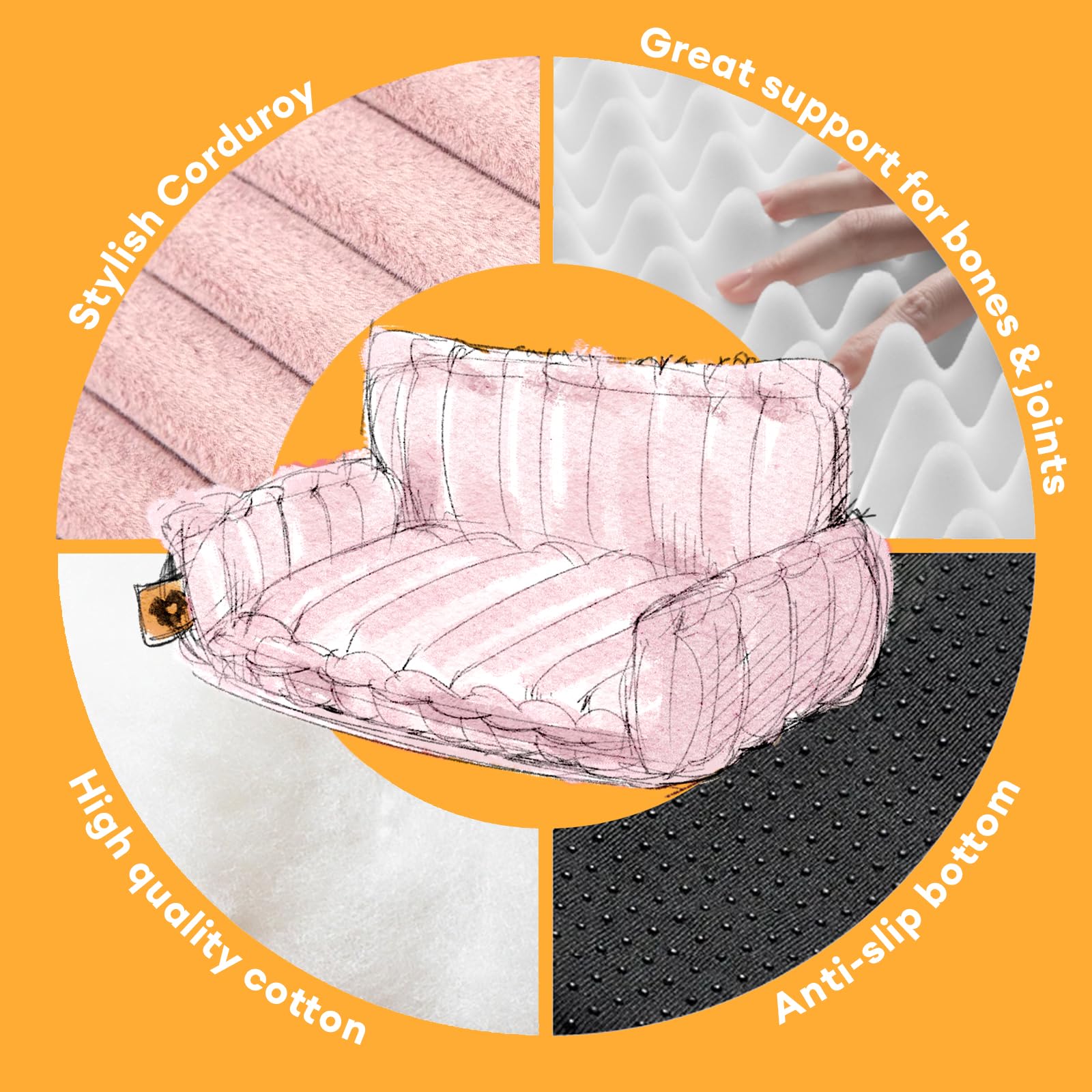 Funny Fuzzy Orthopedic Dog Bed With Removable Washable Cover And Anti-Slip Bottom, Supportive Foam Pet Couch Bed,Dog Sofa For Me