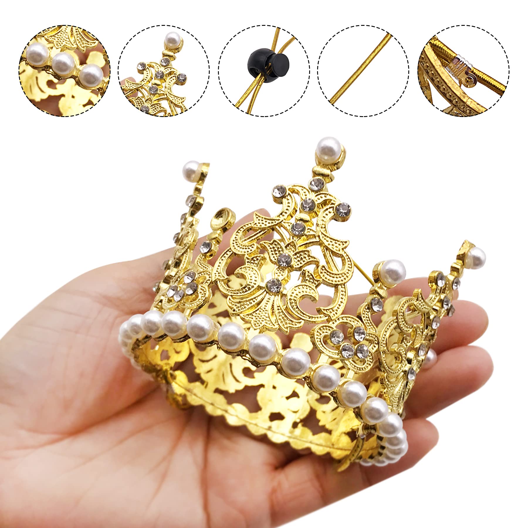 Pet Show 2Pcs Medium Dog Crown Headband Puppies Cat Hat For Birthday Party Silver Gold Rhinestone Faux Pearl Crown For Boy Girl Wedding Hair Accessories Photo Prop Costume
