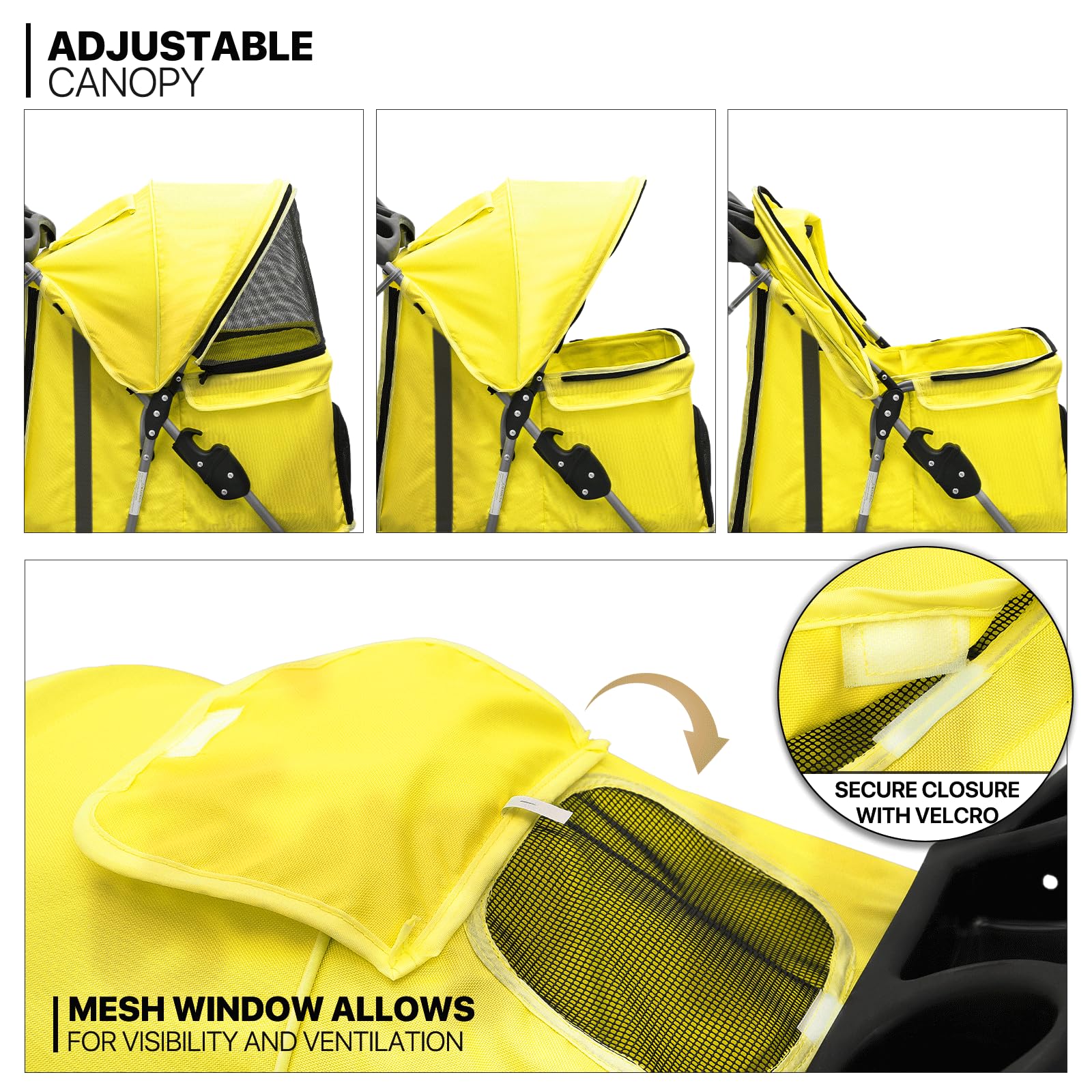 Monibloom Foldable Pet Stroller With Waterproof Cover, 3-Wheels Dog Strolling Cart For Small/Medium Dogs And Cats With Storage Basket And Cup Holder, Breathable And Visible Mesh For All-Season, Yellow