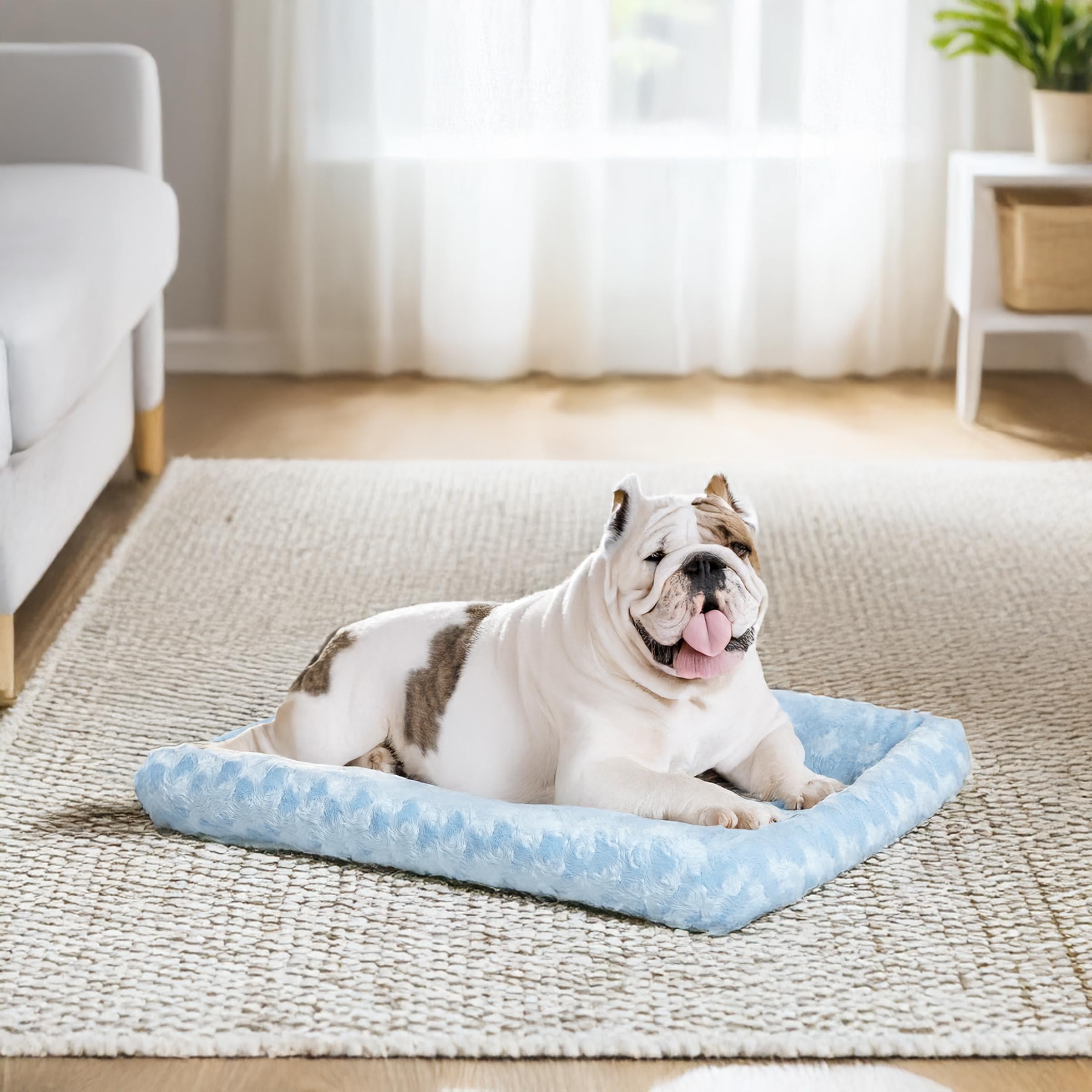 36L-Inch Blue Dog Bed Or Cat Bed W/ Comfortable Bolster | Ideal For Medium / Large Dog Breeds & Fits A 36-Inch Dog Crate | Easy