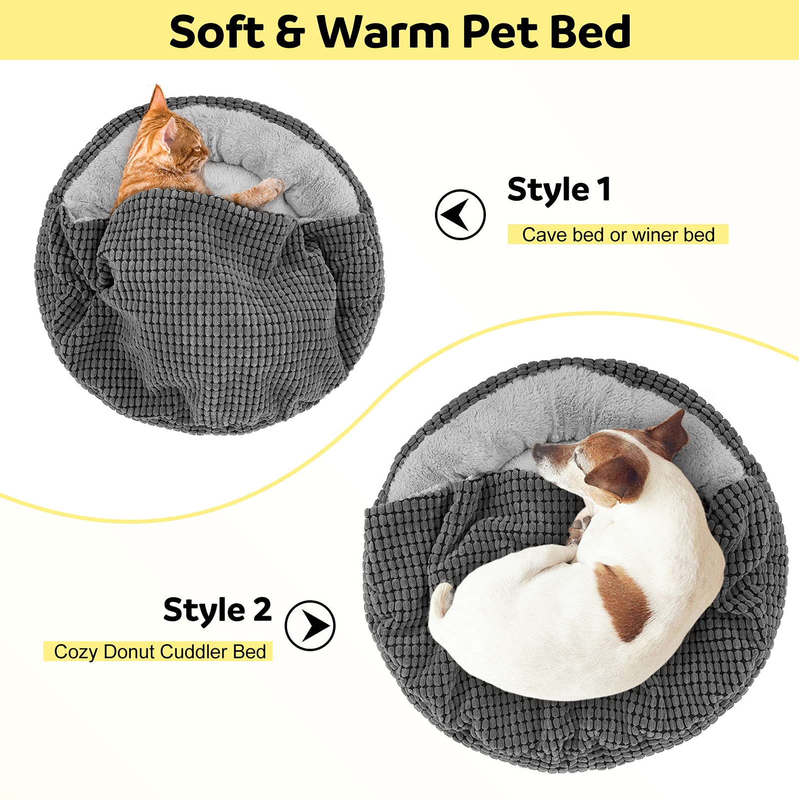 Siwa Mary Dog Bed With Attached Blanket For Small Dogs Or Cats, Soft Plush Cozy Donut Cuddler Hooded Pet Beds Washable. Round Puppy Bed Orthopedic, Calming Cat Cave Bed. Anti-Slip Bottom 26Inch