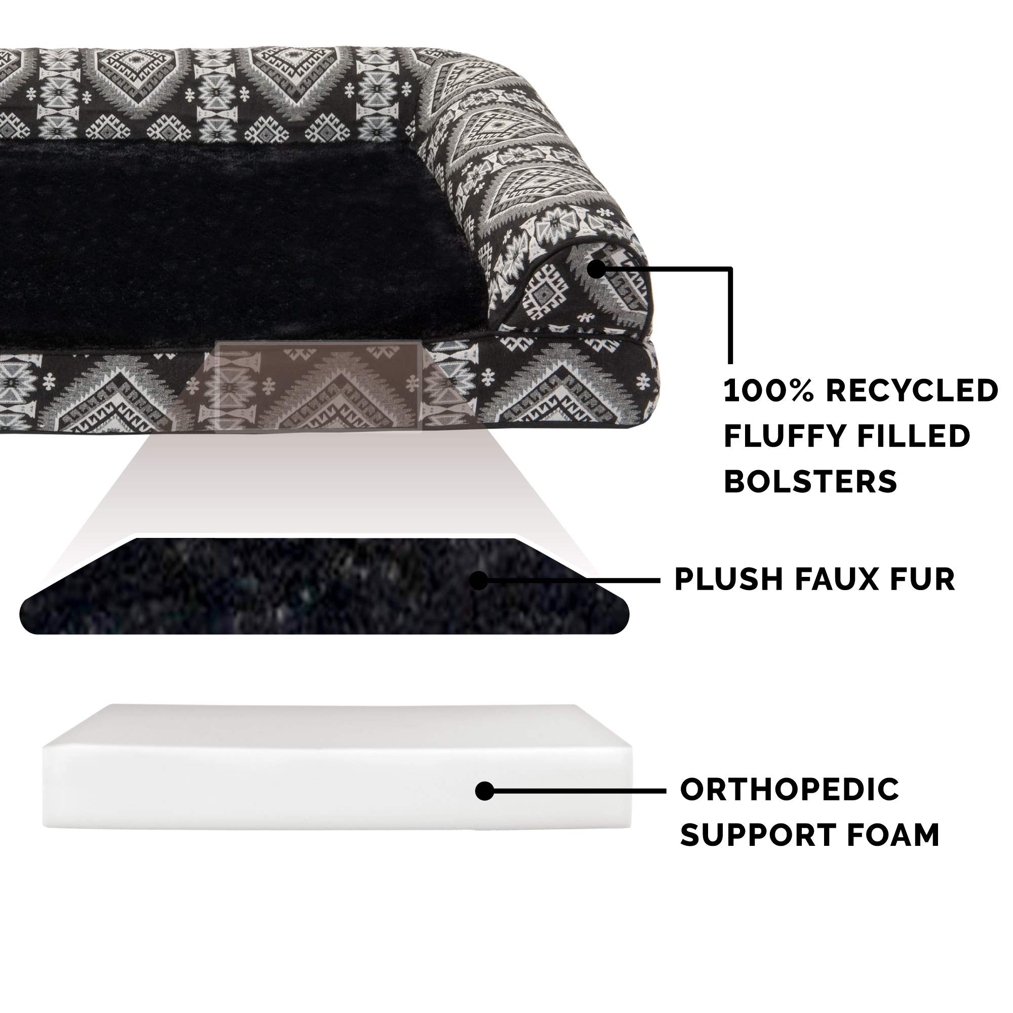 Furhaven Orthopedic Dog Bed For Large Dogs W/ Removable Bolsters & Washable Cover, For Dogs Up To 125 Lbs - Plush & Southwest Ki