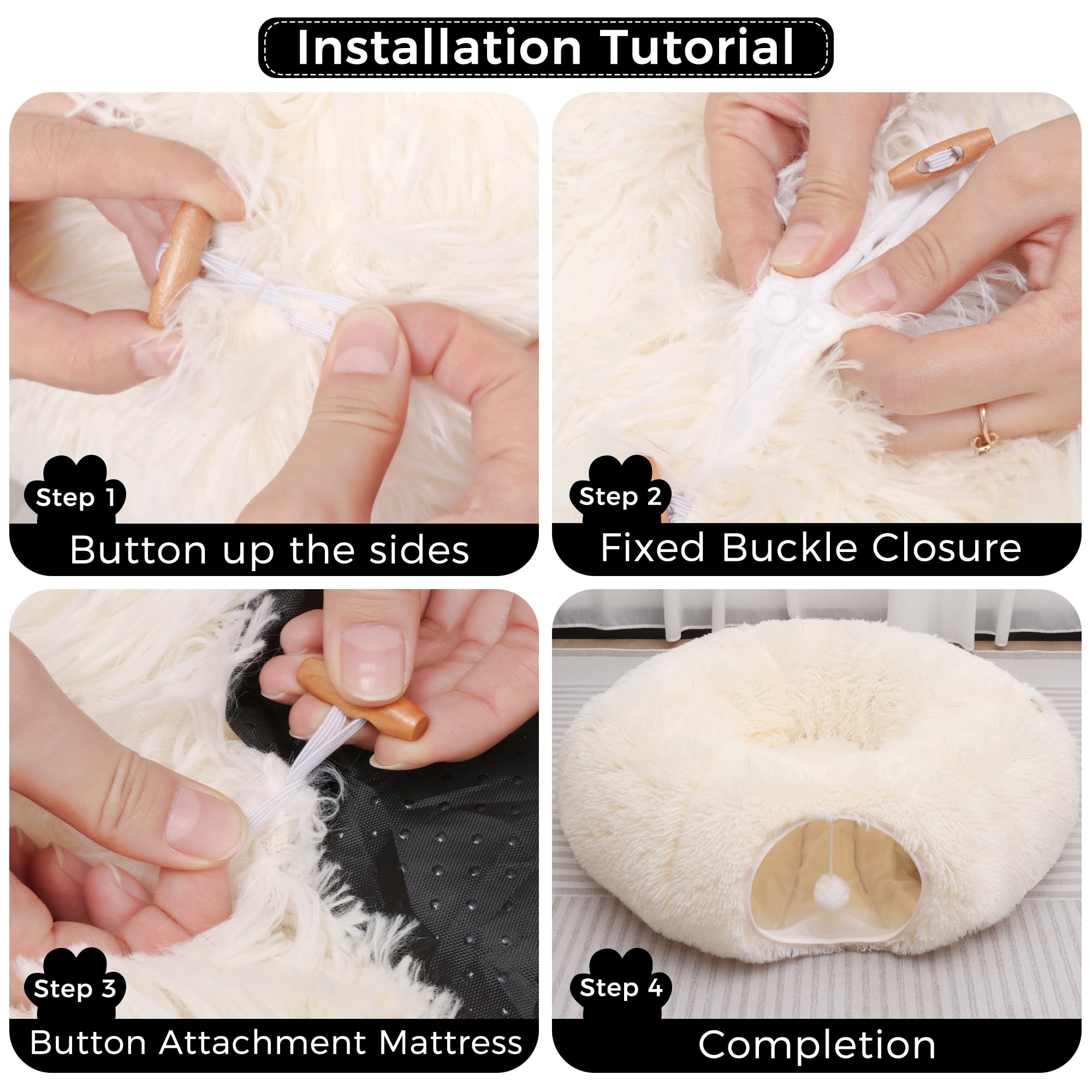 Yuyafn Plush Cat Tunnel With Cat Bed For Indoor Cats, Multifunctional Cat Donut Tunnel For Small Medium Large Cats Kitten Rabbit