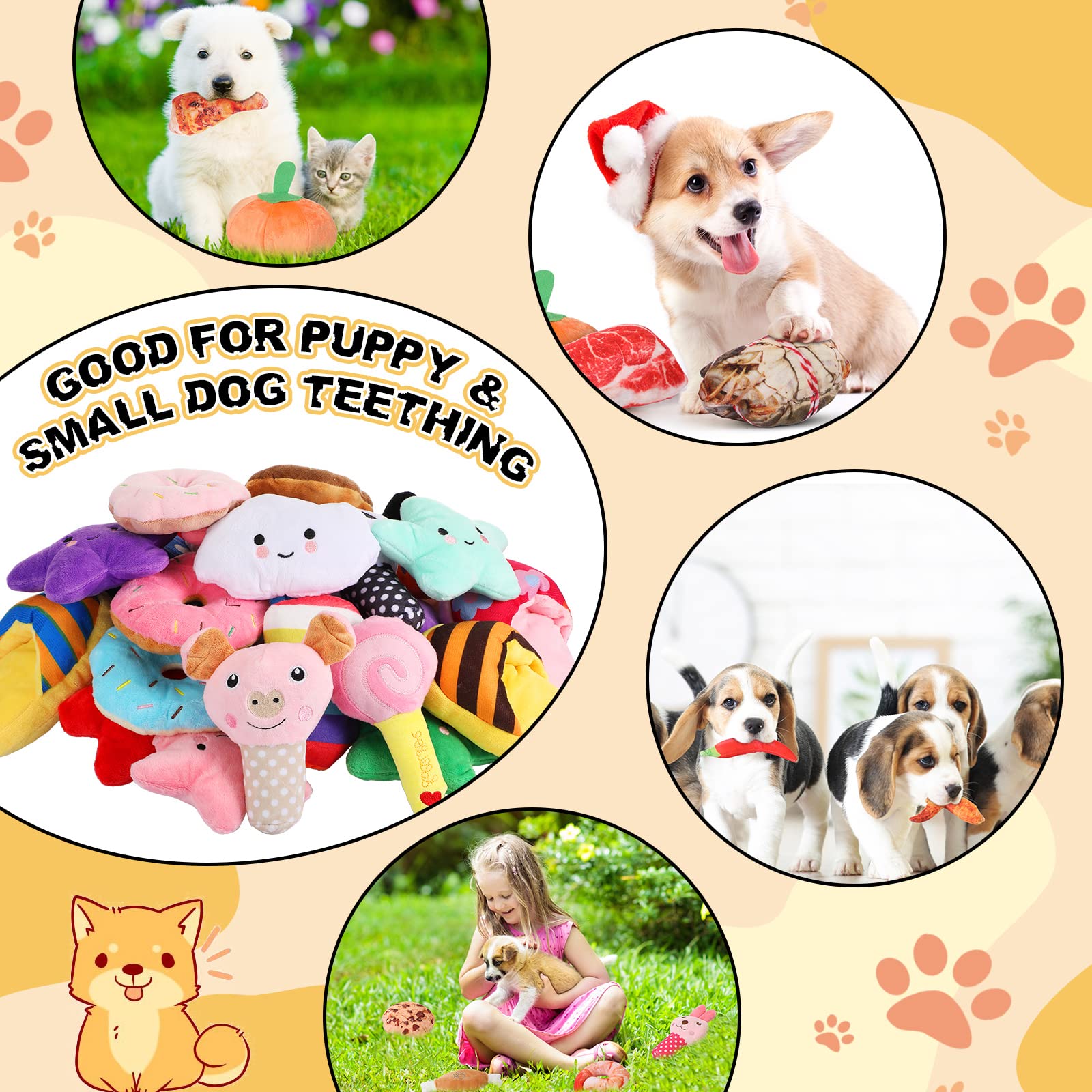 Hungdao 80 Pcs Dog Squeaky Toys Bulk For Small Puppy Dog Stuffed Plush Chew Toys Small Medium Dogs Pet Toys With Squeakers For P