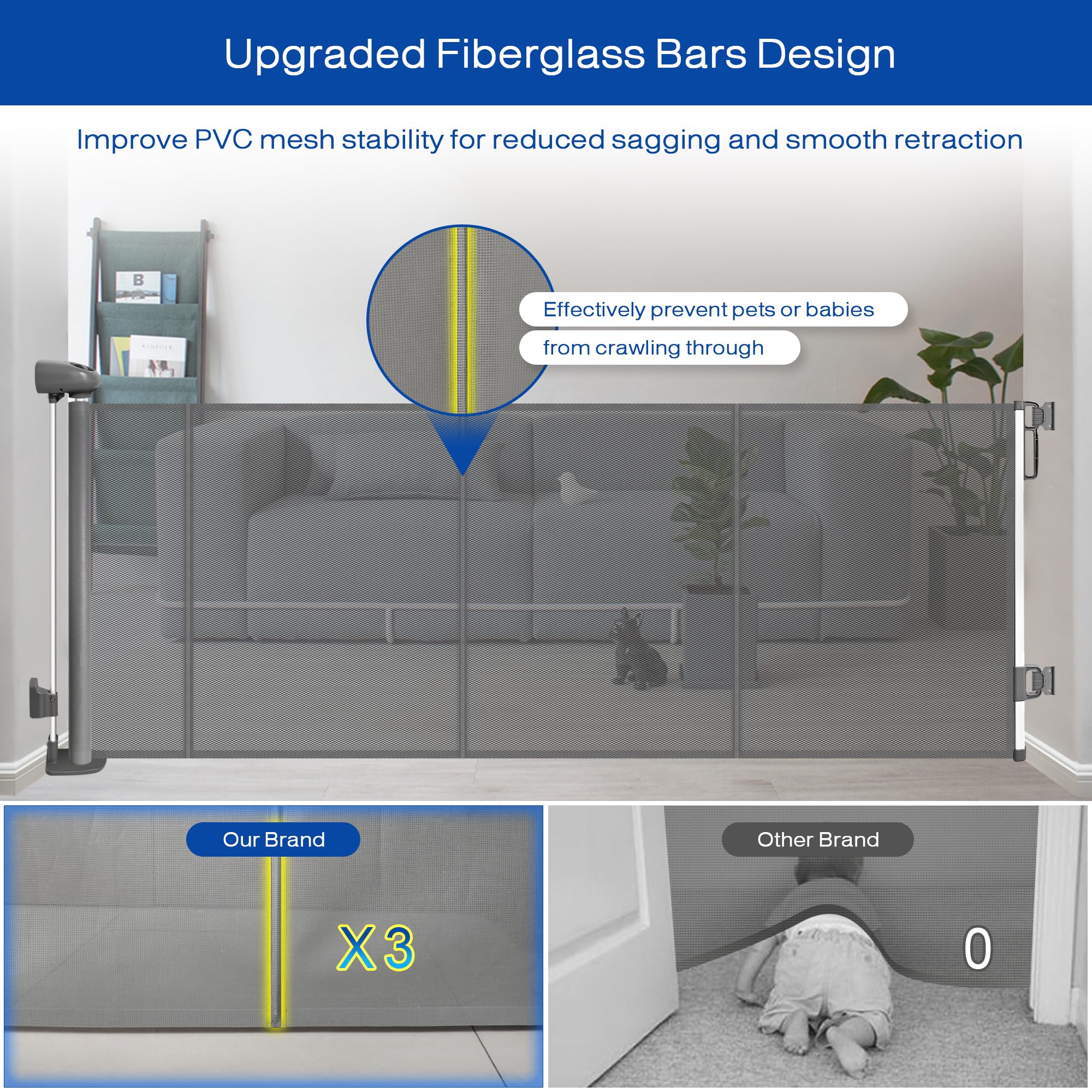 Retractable Dog Gates 137 Extra Wide Baby Gate with Reinforced Strip for Stair Indoor Outdoor, 34 Tall Retractable Mesh Pets and