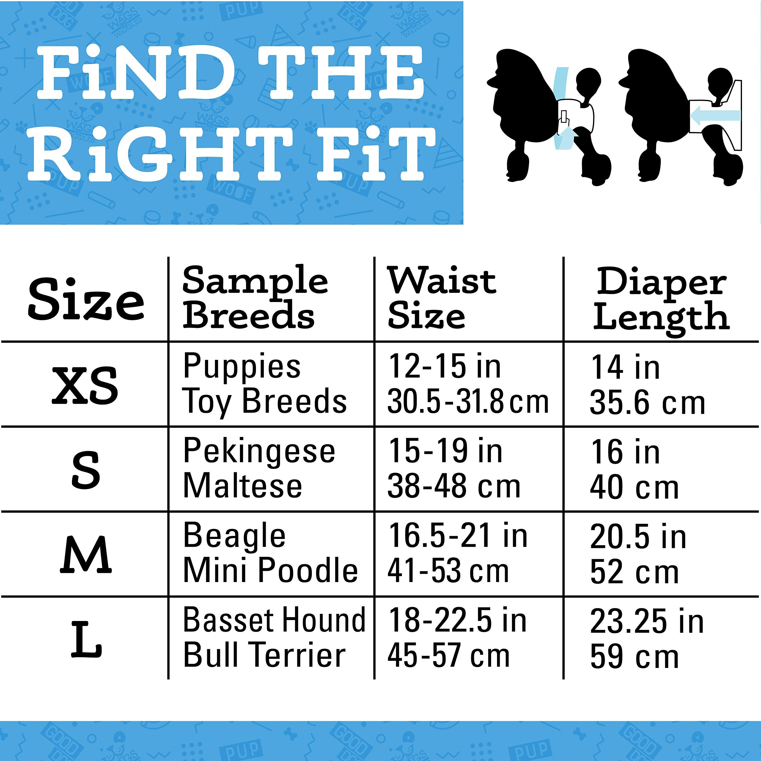 Wags & Wiggles Female Dog Diapers | Doggie Diapers For Female Dogs | Small Dog Diapers, 15''-19'' Waist - 12 Pack | Disposable D