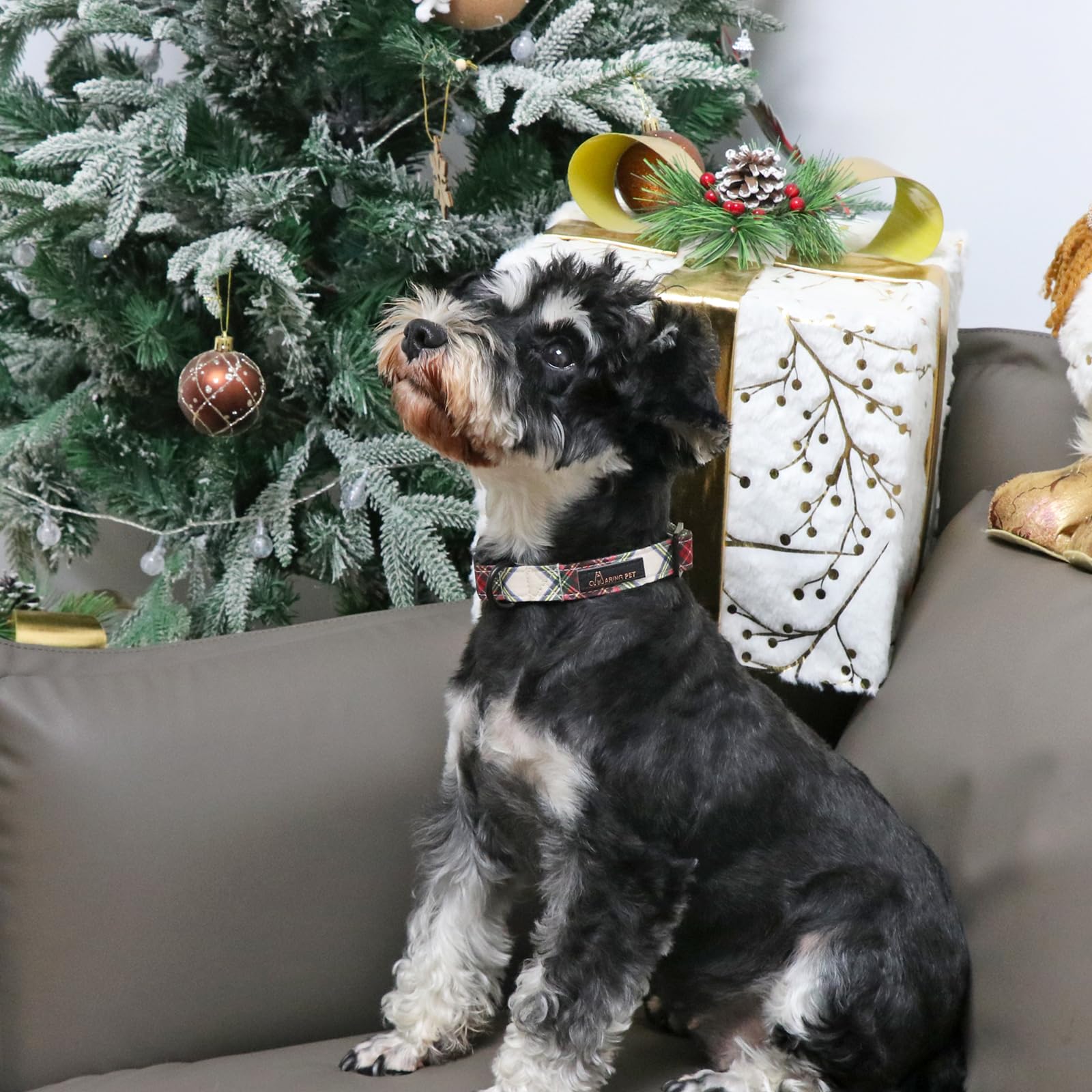 Aring Pet Christmas Dog Collar Cute Plaid Dog Collar, Cotton Lightweight Christmas Small Dog Collars Puppy Collar For Small Medi