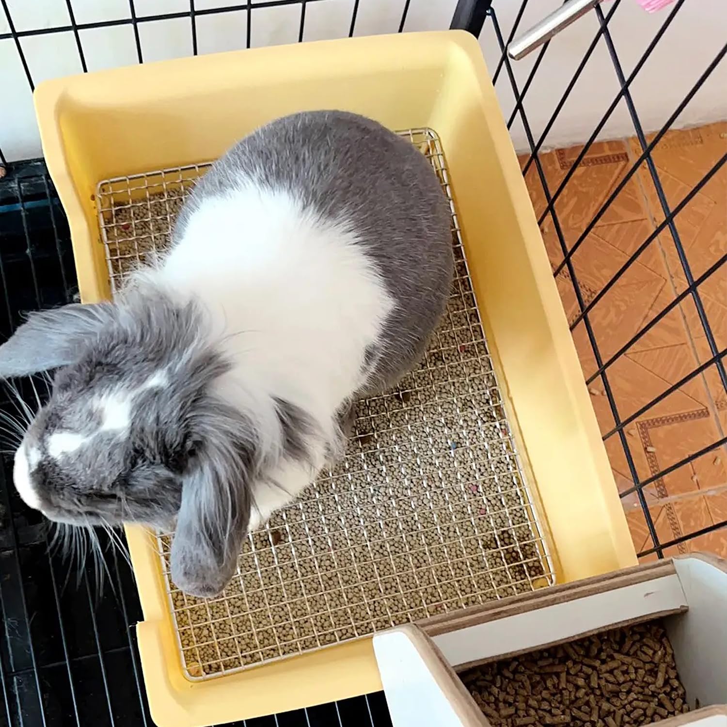 Podoo Steel Grids Rabbit Litter Box - Bunny Litter Pan Training Box, 15X11X4.7 Inches, 1Cm Holes Steel Mesh For Small Animals, O