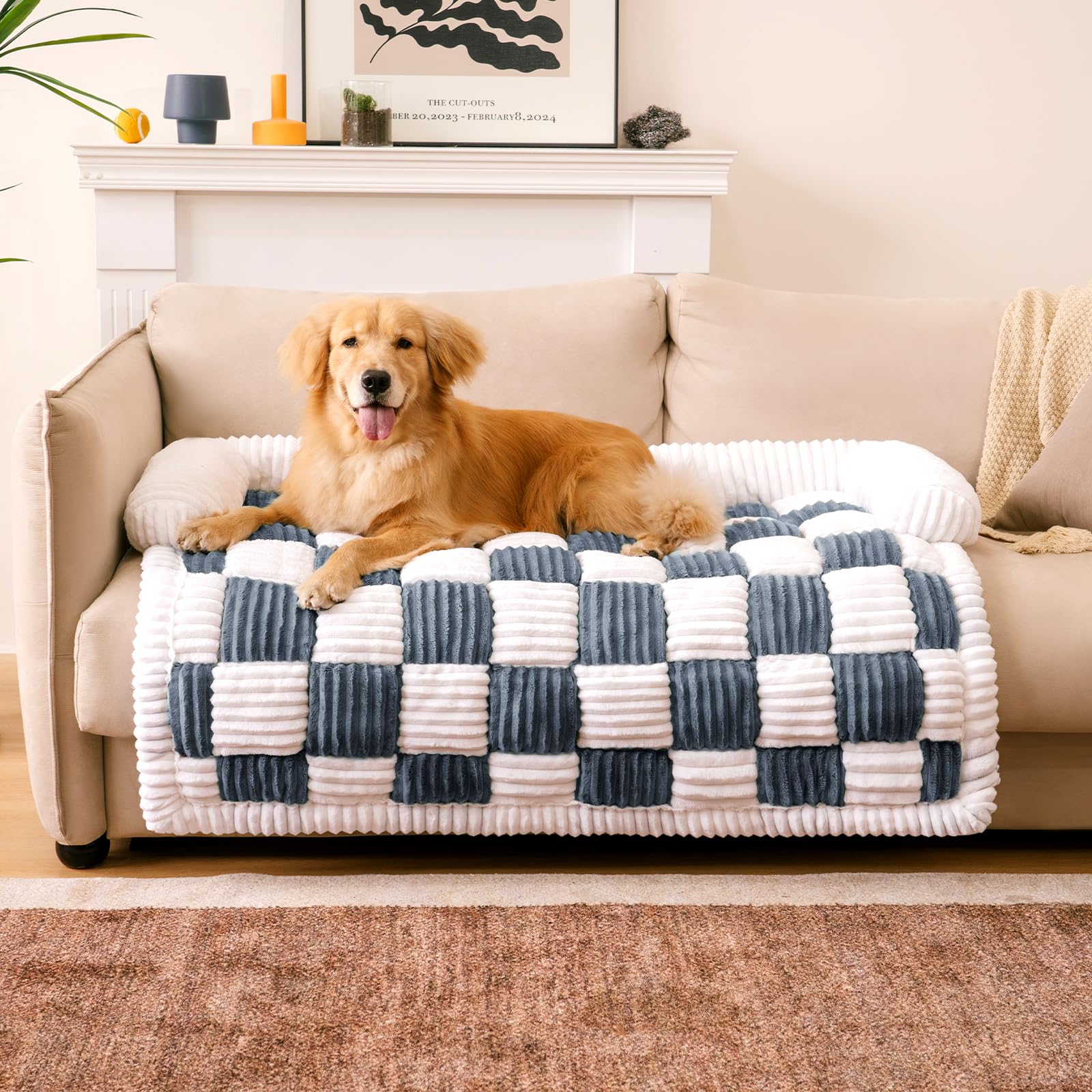 Funny Fuzzy Pet Couch Covers For Sofa, Large Dog Couch Cover Protector Plush Pet Bed Mat For Furniture Protector, X-Large. Muted