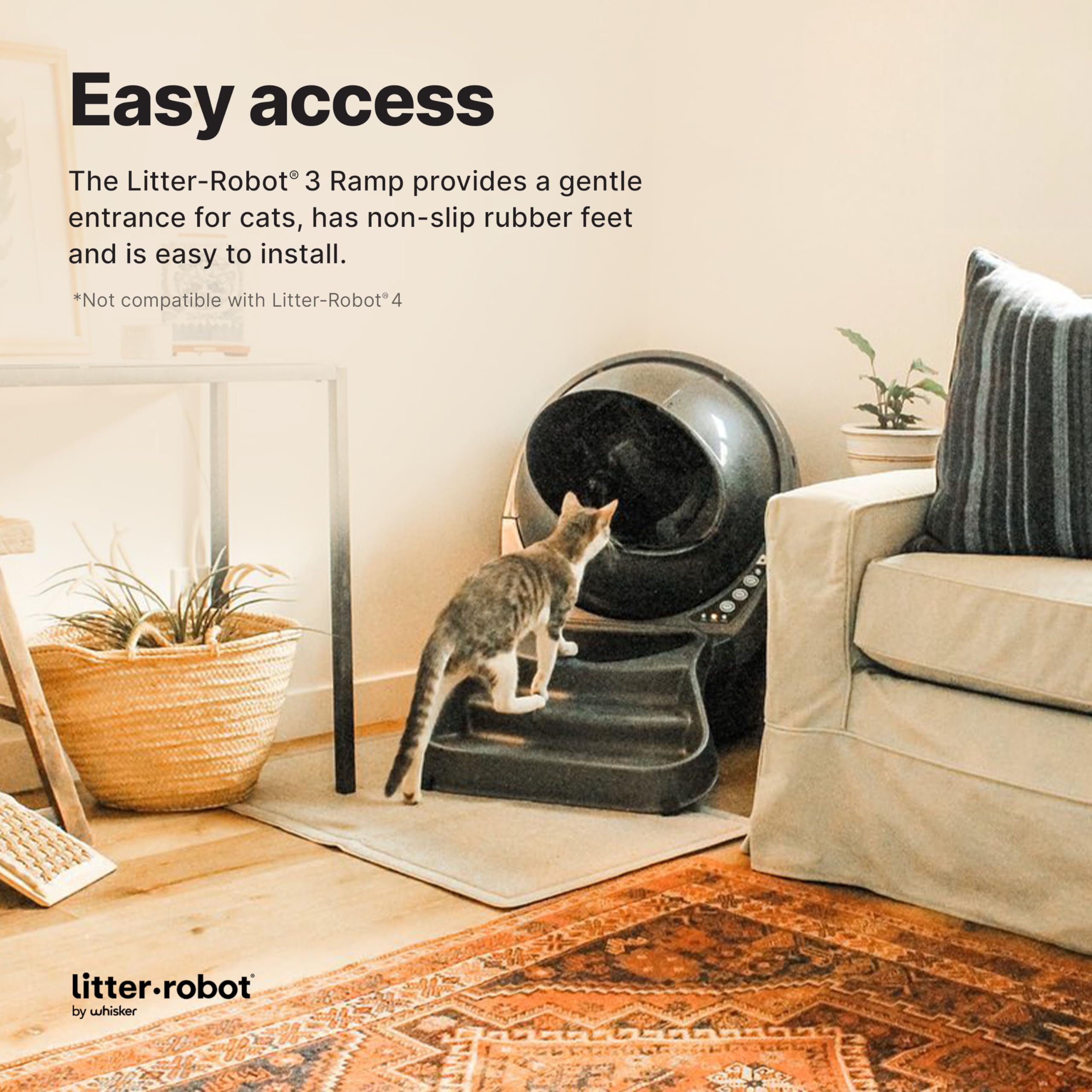 Litter-Robot 3 Ramp By Whisker, Grey Cat Ramp For Litter Box, Custom Fit, Reduces Tracking, Suitable For Small & Older Cats, Mad