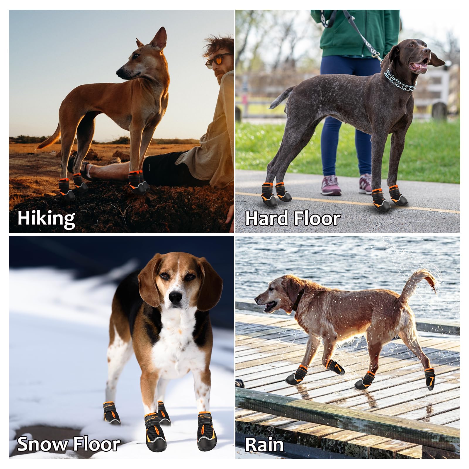 Musimc Dog Shoes For Hot Pavement & Snowy Day Protection, Anti-Slip, Breathable, 4Pcs, Size 5 (40-58 Lbs), Purple Black Blue Yel