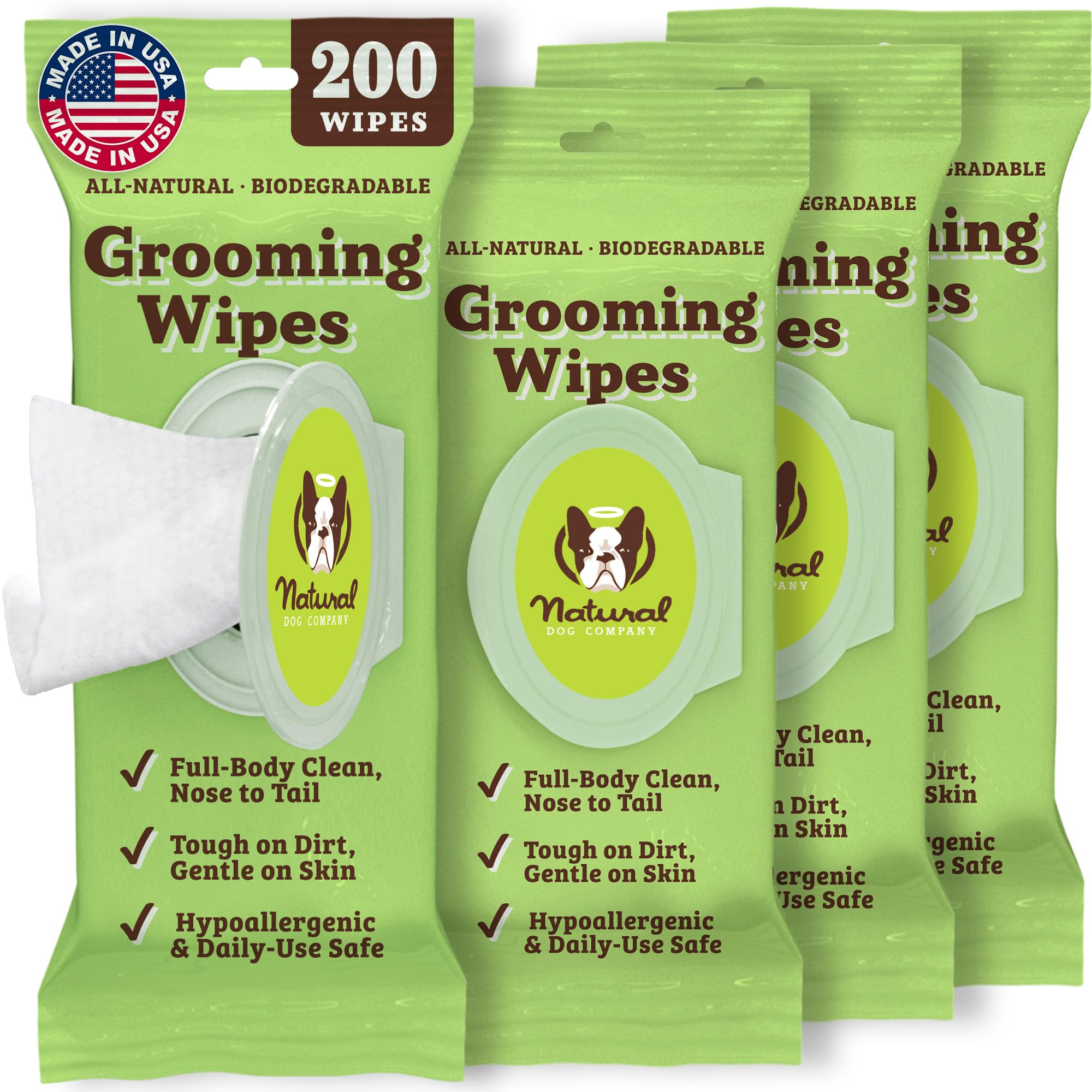 Natural Dog Company Grooming Wipes With Aloe Vera, Cleanses, Soothes, & Deodorizes, Fragrance Free, Hypoallergenic, Biodegradabl