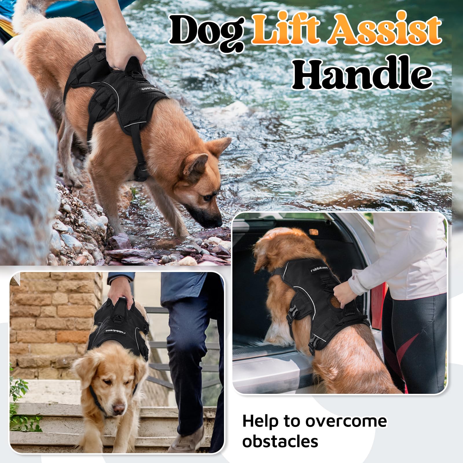 Rabbitgoo Escape Proof Dog Harness, Soft Padded Full Body Pet Harness, Reflective Adjustable No Pull Vest With Lift Handle And Leash Clip For Large Dogs Walking Hiking Training, L, Black