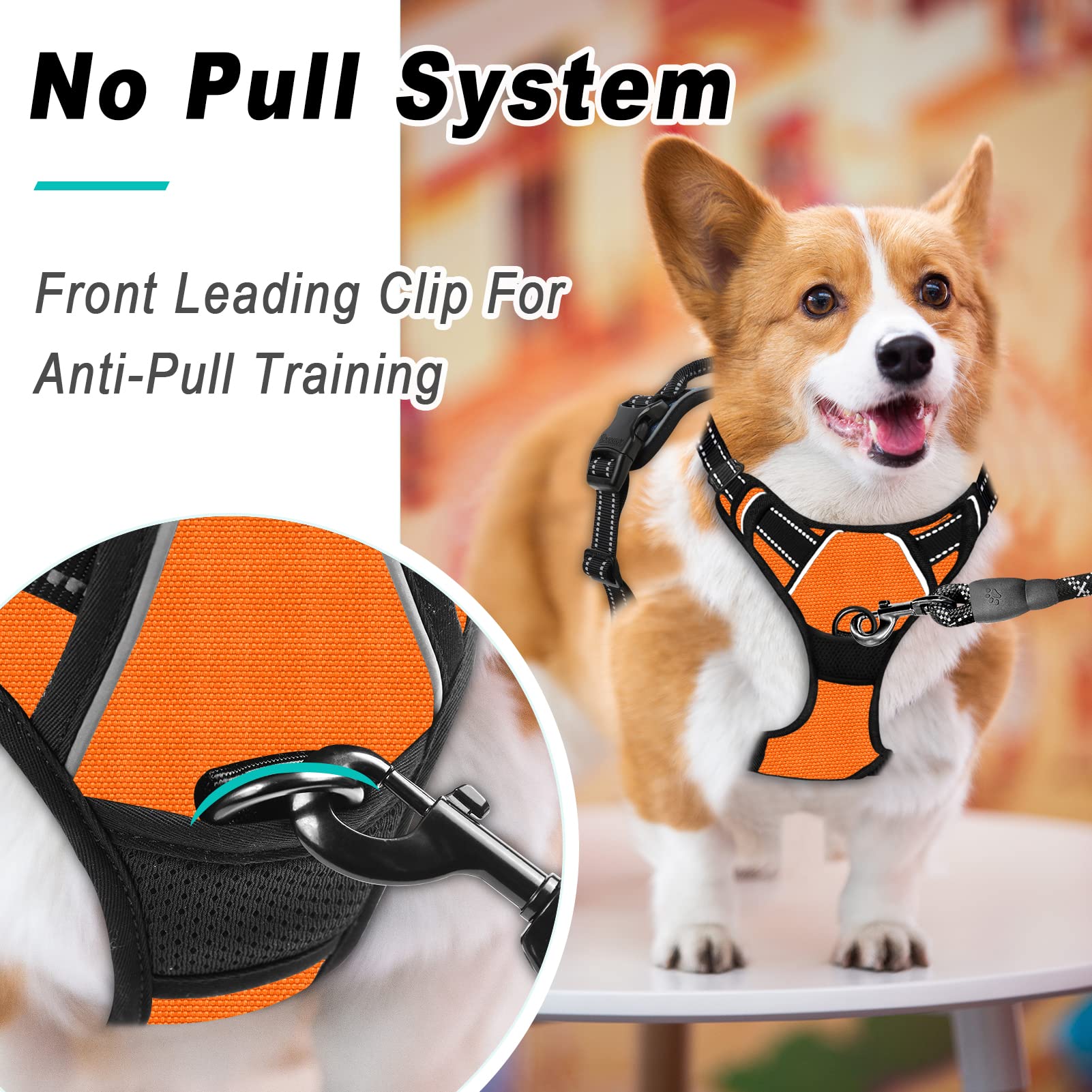 Barkbay No Pull Dog Harness Large Step In Reflective Dog Harness With Front Clip And Easy Control Handle For Walking Training Running(Orange,S)