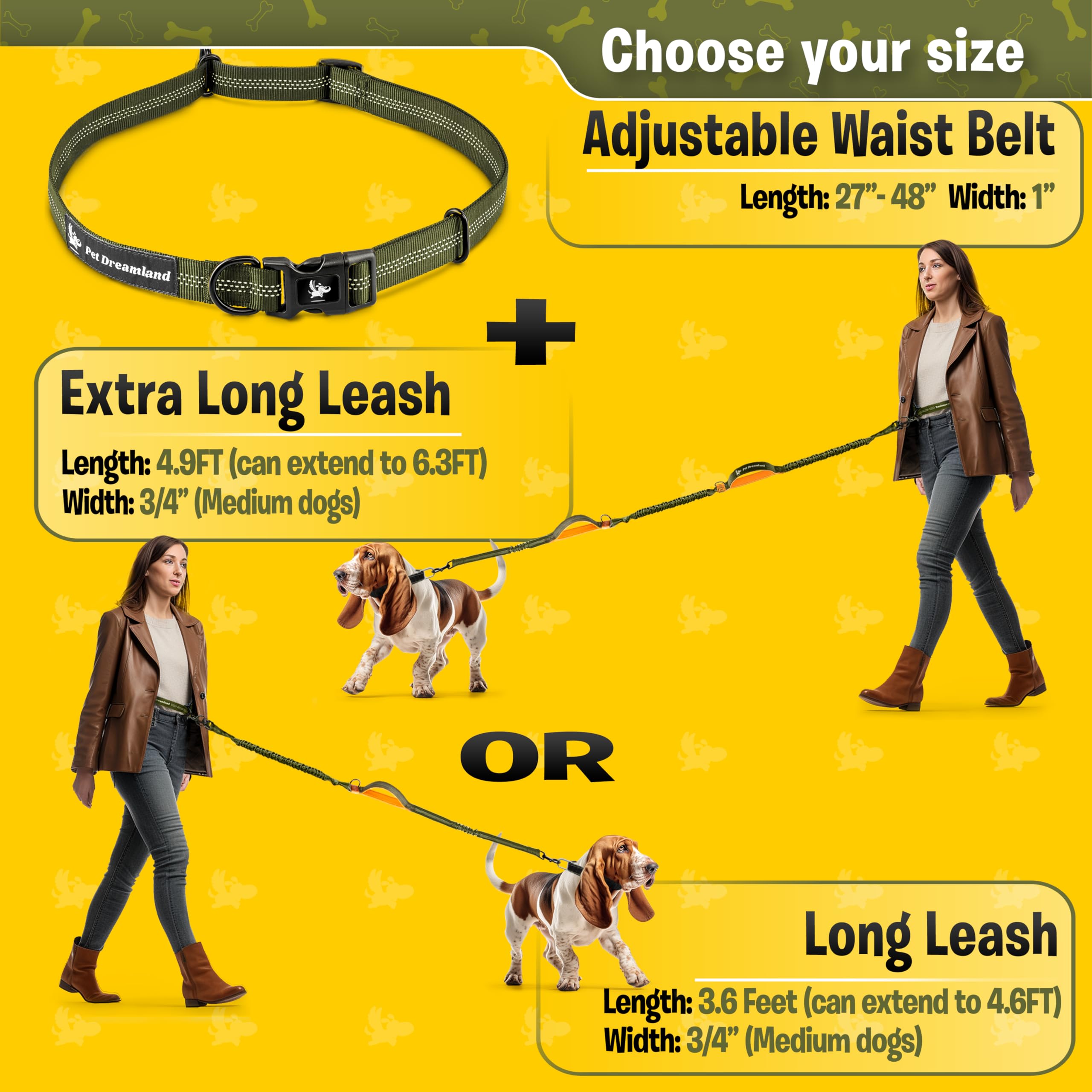 Retractable Hands Free Dog Leash For Small Dogs | Waist Leash For Dog Walking, Hiking | Dog Running Leash | Belt Leash For Medium Dogs | Service Dog Leash | Dog Walking Accessories | Bungee Dog Leash