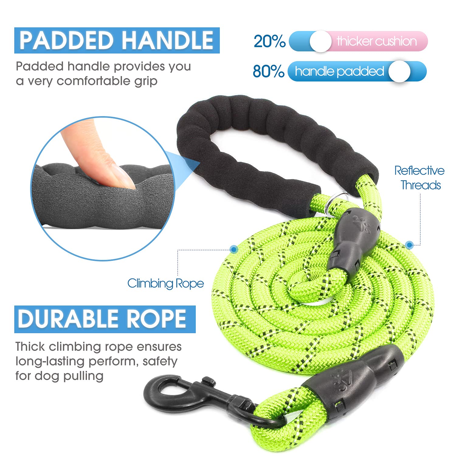 Baapet 2/4/5/6 Ft Dog Leash With Comfortable Padded Handle And Highly Reflective Threads For Small Medium And Large Dogs (4Ft-1/2'', Green)