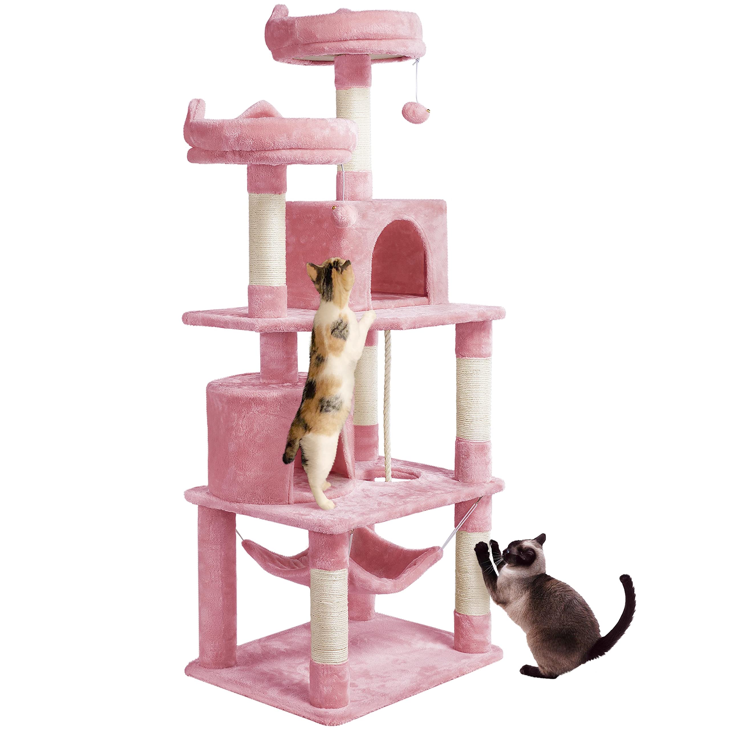 Topeakmart 62.2 Inches Cat Tree, Cat Tower W/Double Condos, Scratching Posts & Hammock, Cat Activity Tree Kitten Play House, Pin