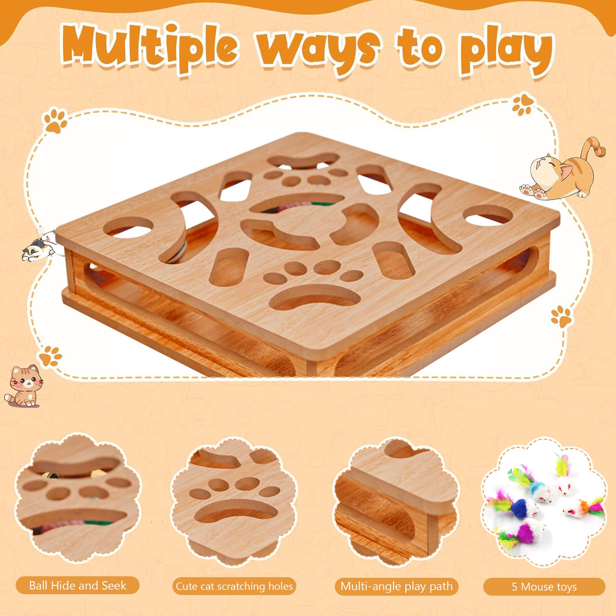 Cat Puzzle Toys Interactive Cat Dancer For Indoor Cats,Cat Teasing Box With Squeaky Toys And Scratching Felt,Kitten Track Ball T