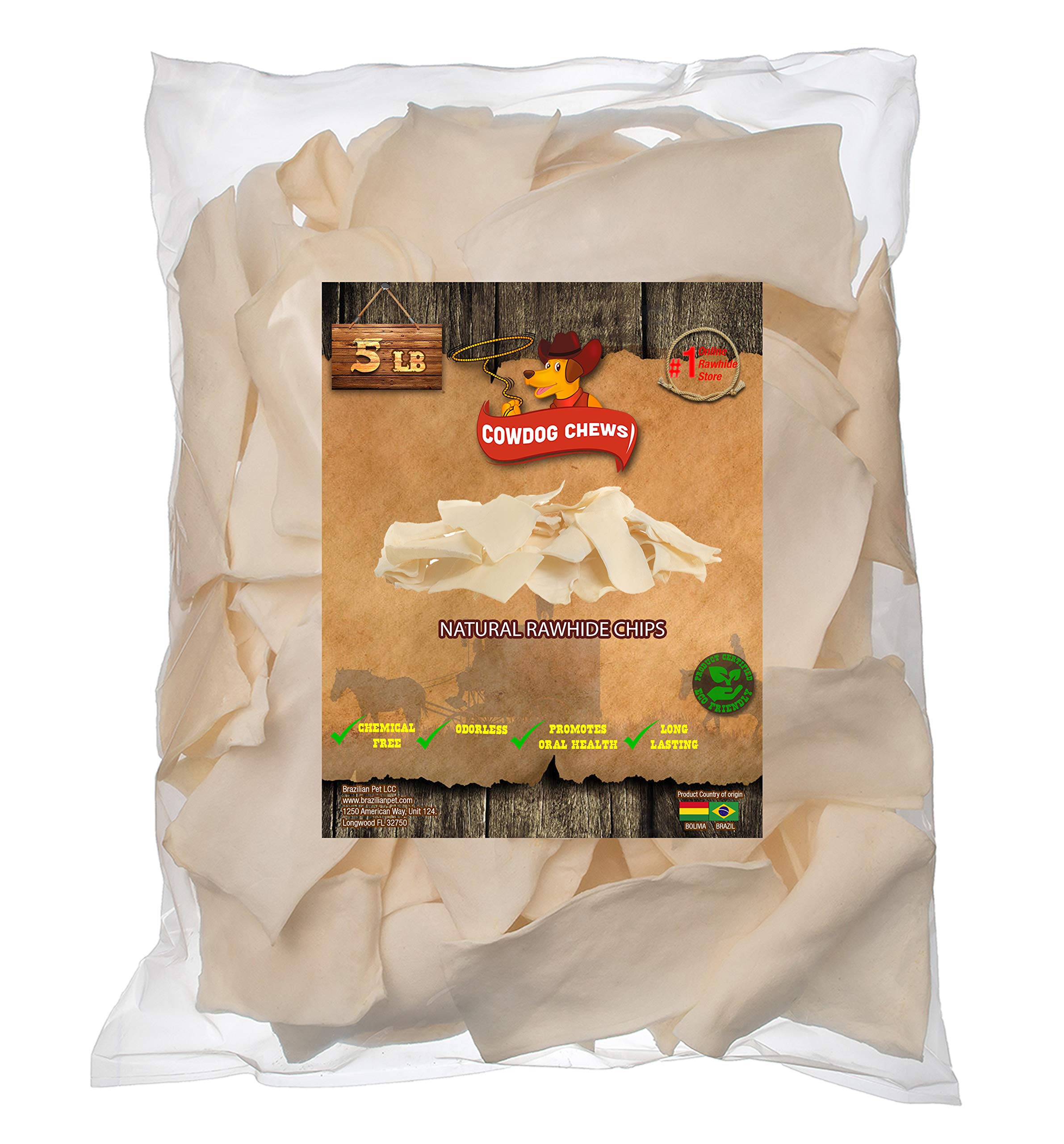 Cowdog Chews Natural Rawhide Chips - Premium Long-Lasting Dog Treats with Thick Cut Beef Hides (5 Lb)