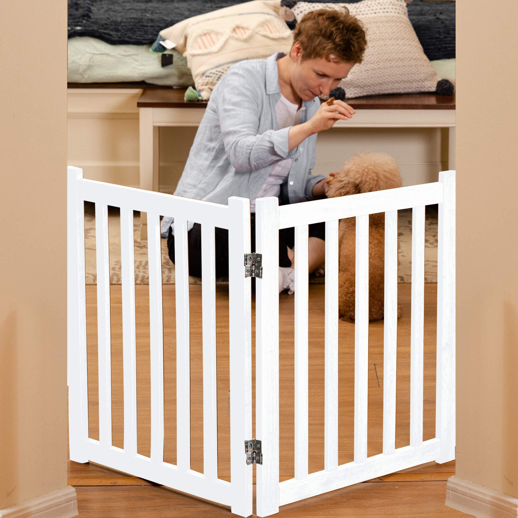 Lzrs Solid Hardwood Freestanding Pet Gate,Wooden Dog Gates For Doorways,Nature Wood Dog Gates For The House,Dog Gate For Stairs,