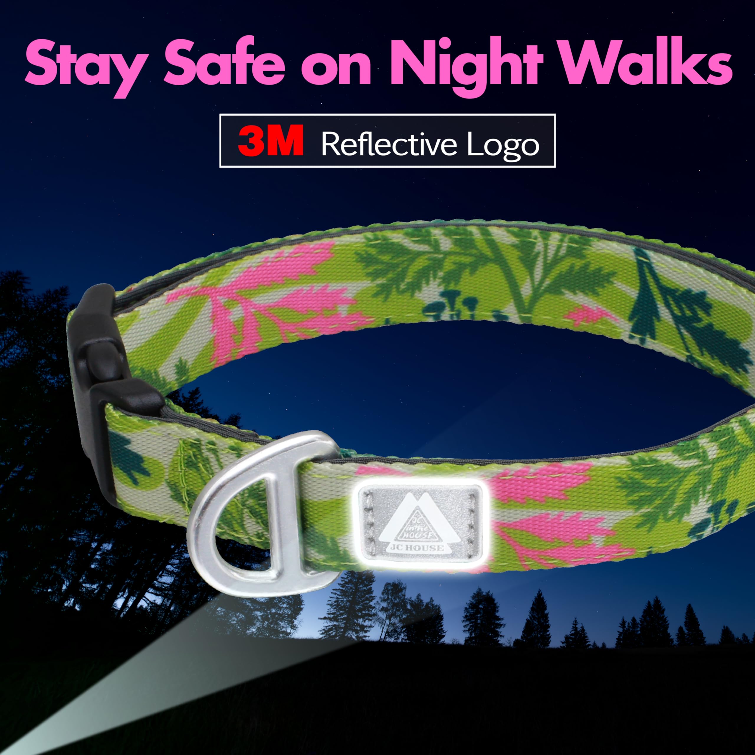 Jc House Small Dog Collar With Reflective Logo And Soft Padded Neoprene,Summer Tropical Leaf Design, Adjustable,Lightweight & Du