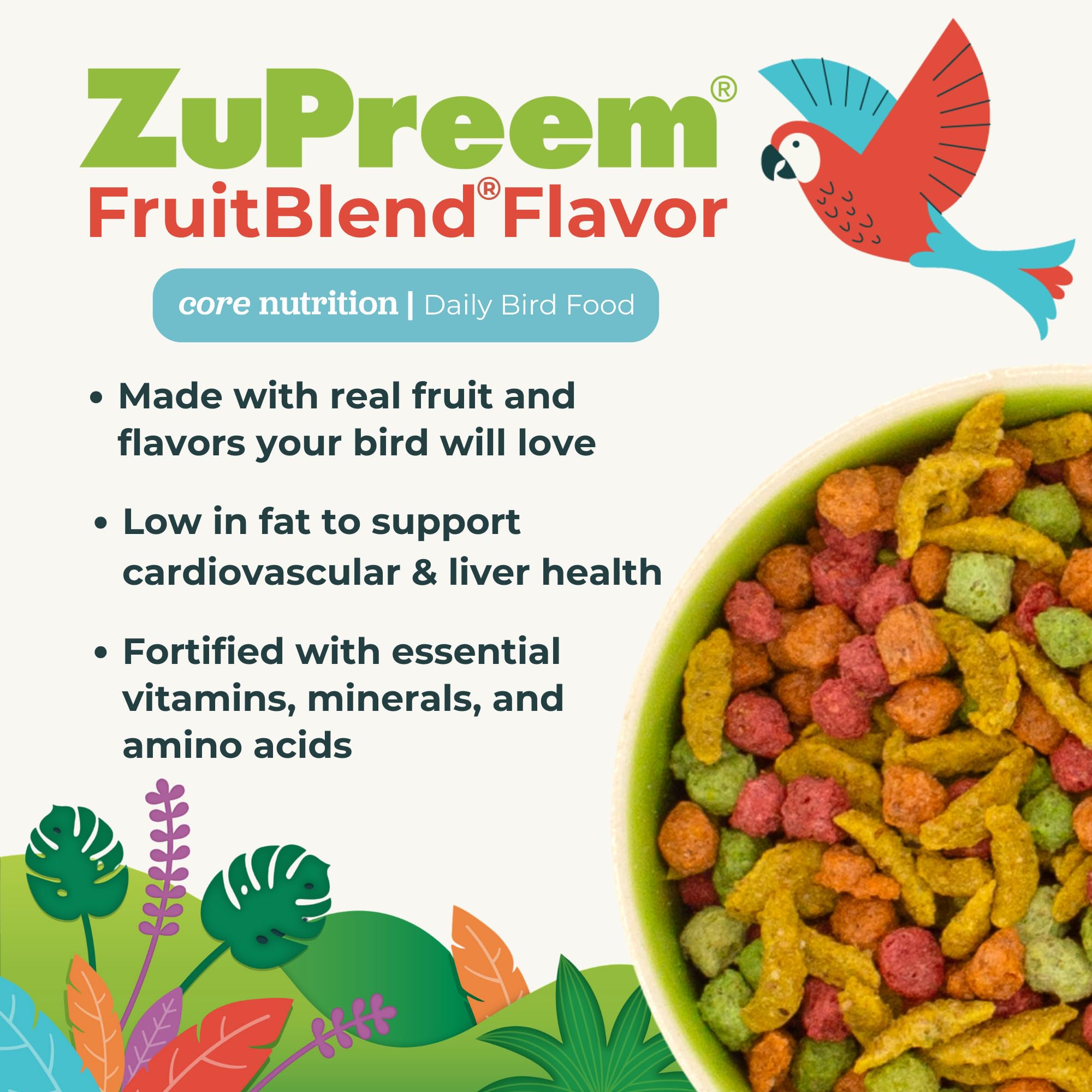 ZuPreem FruitBlend Flavor with Natural Flavors - Daily Bird Food For Medium Birds - 2 lb