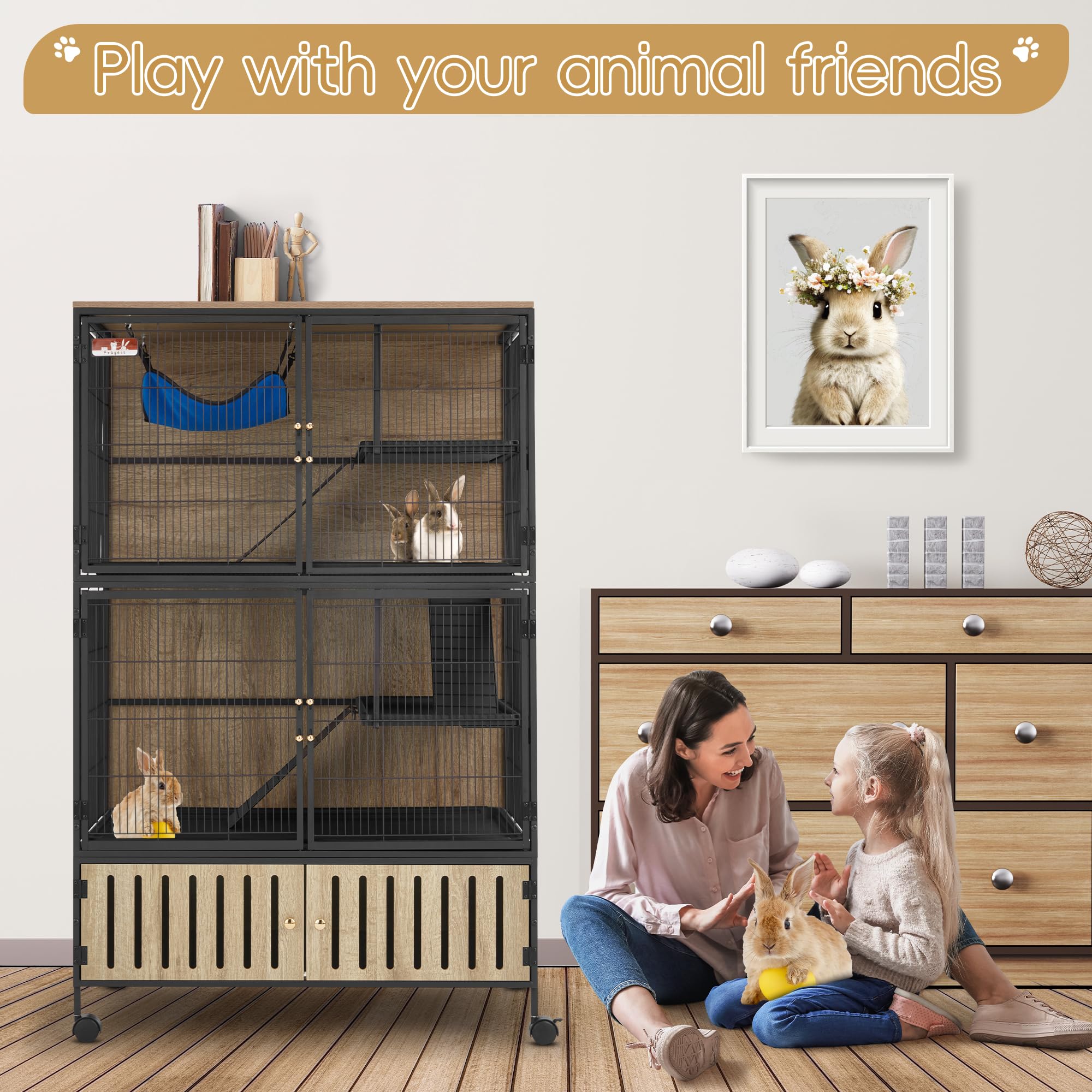 Fragess Metal Large Guinea Pig Cages 5 Levels, 60'' H Rolling Ferret Cage With Removable Ramps & Double Door, Critter Nation Cag