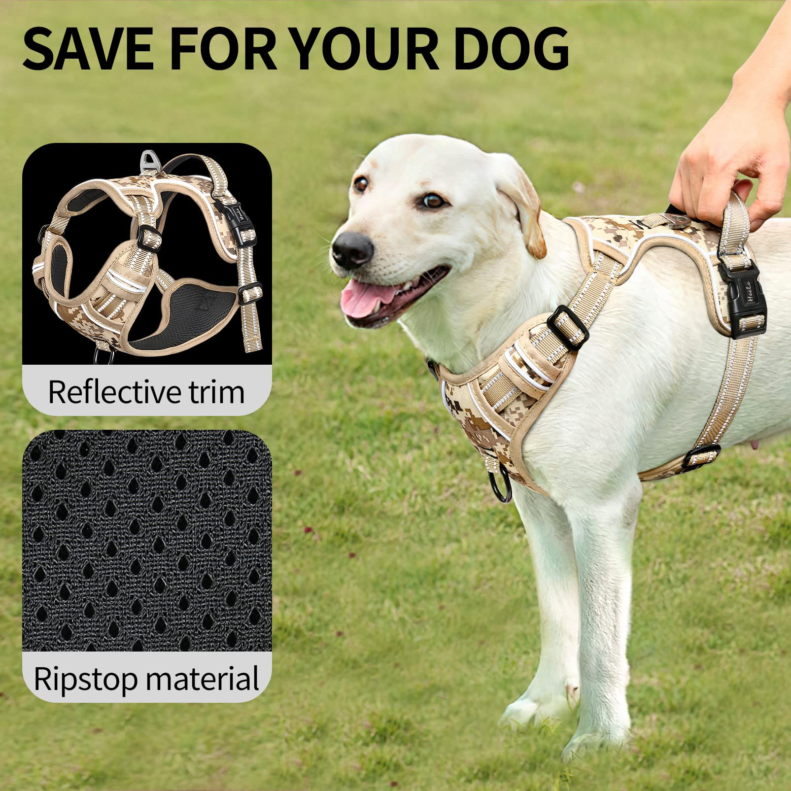 Heele Dog Harness, No Pull Adjustable Padded Reflective Harness For Small Medium Large Dogs With Handle For Walking Training,Cam
