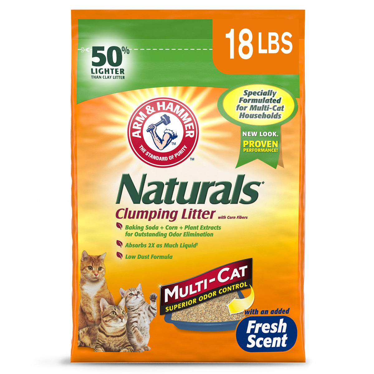 Arm Hammer Naturals Cat Litter, Multi Cat, 18Lb Bag